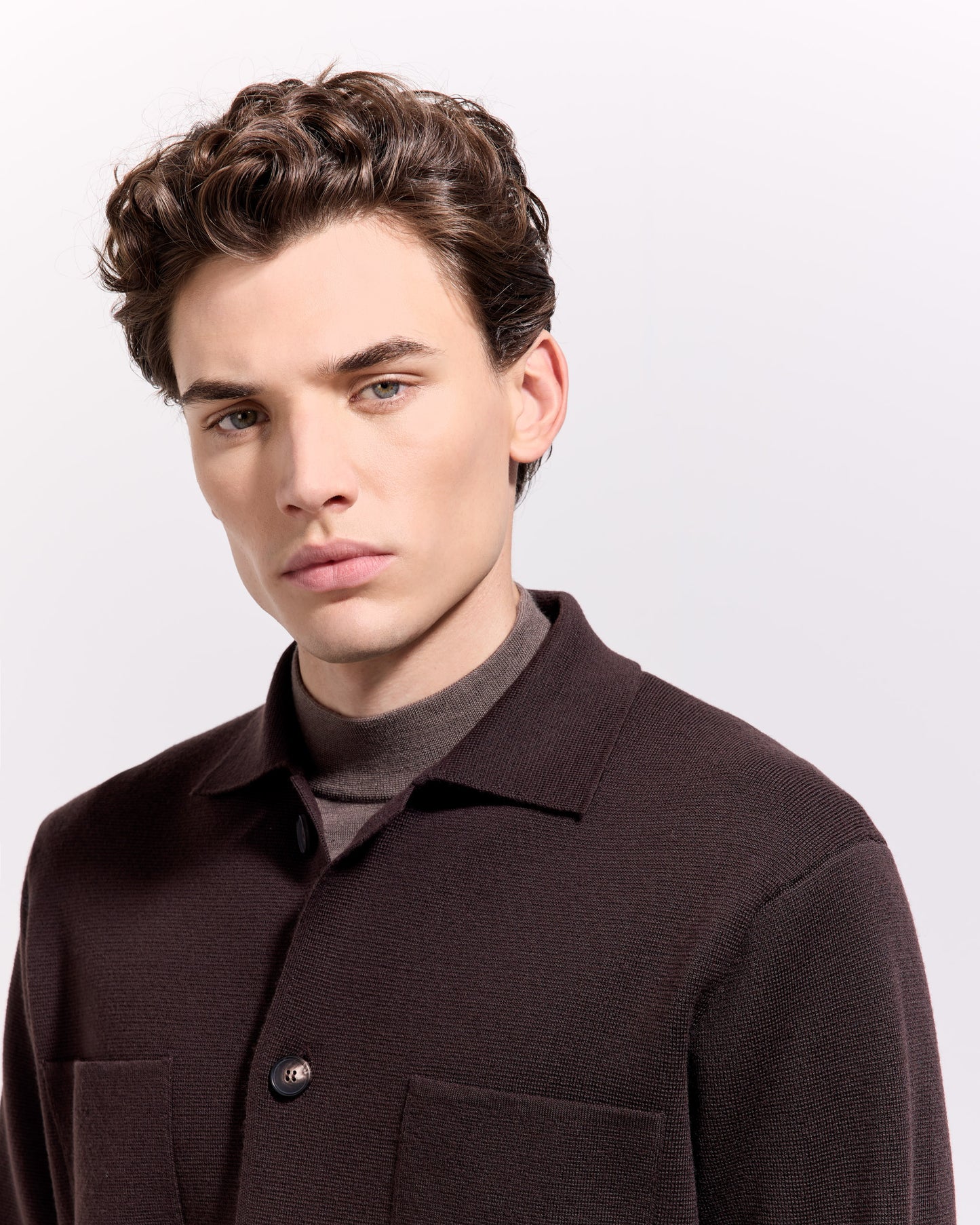 Overshirt punto milano lana merino cioccolato