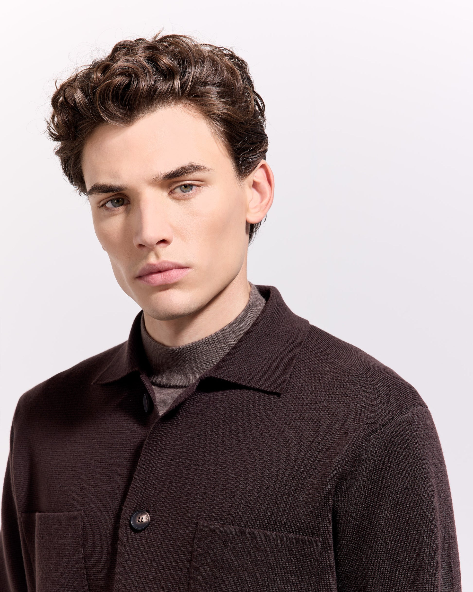 Overshirt punto milano lana merino cioccolato