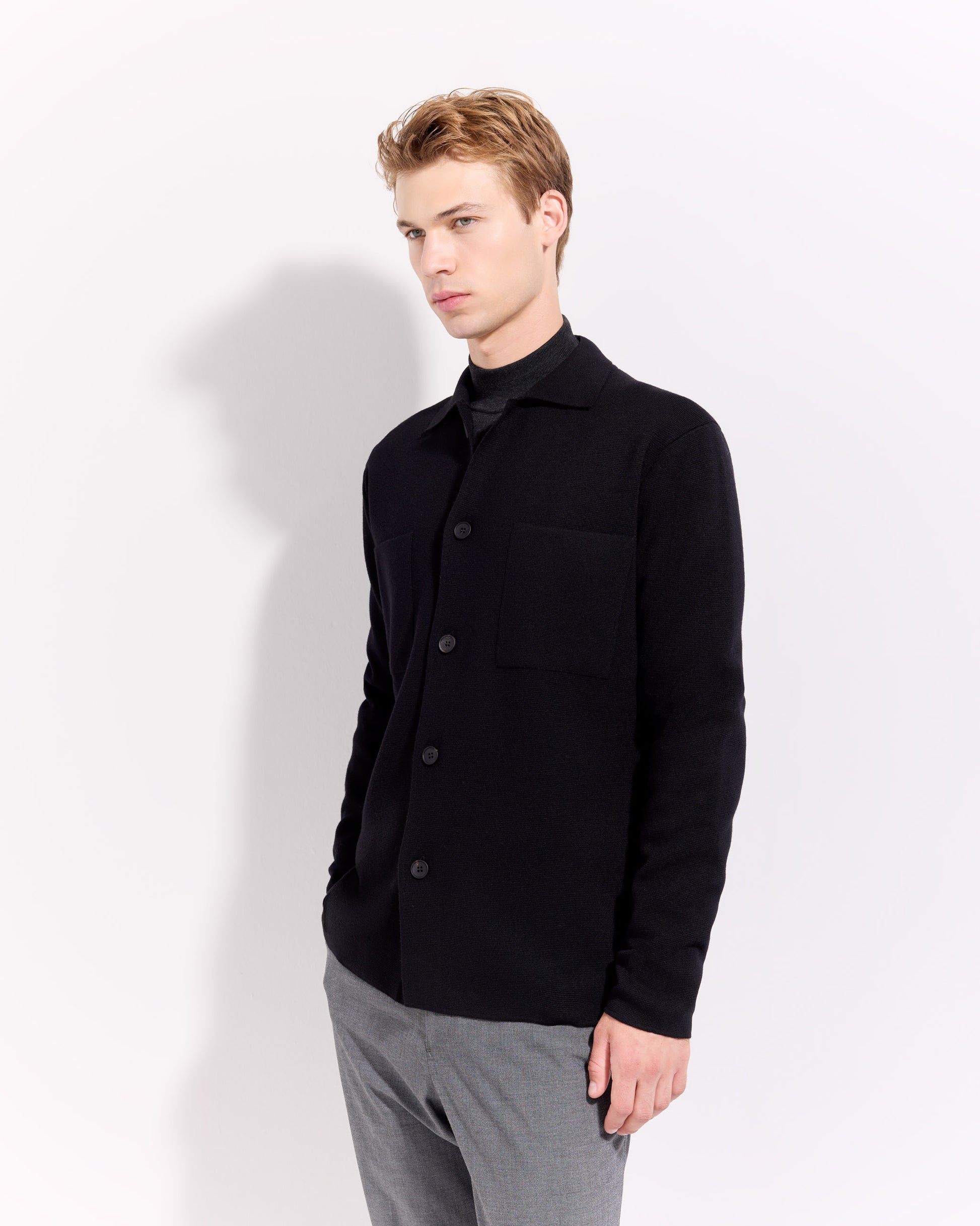 Overshirt punto milano lana merino nero