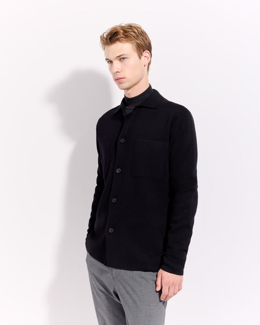 Overshirt punto milano lana merino nero