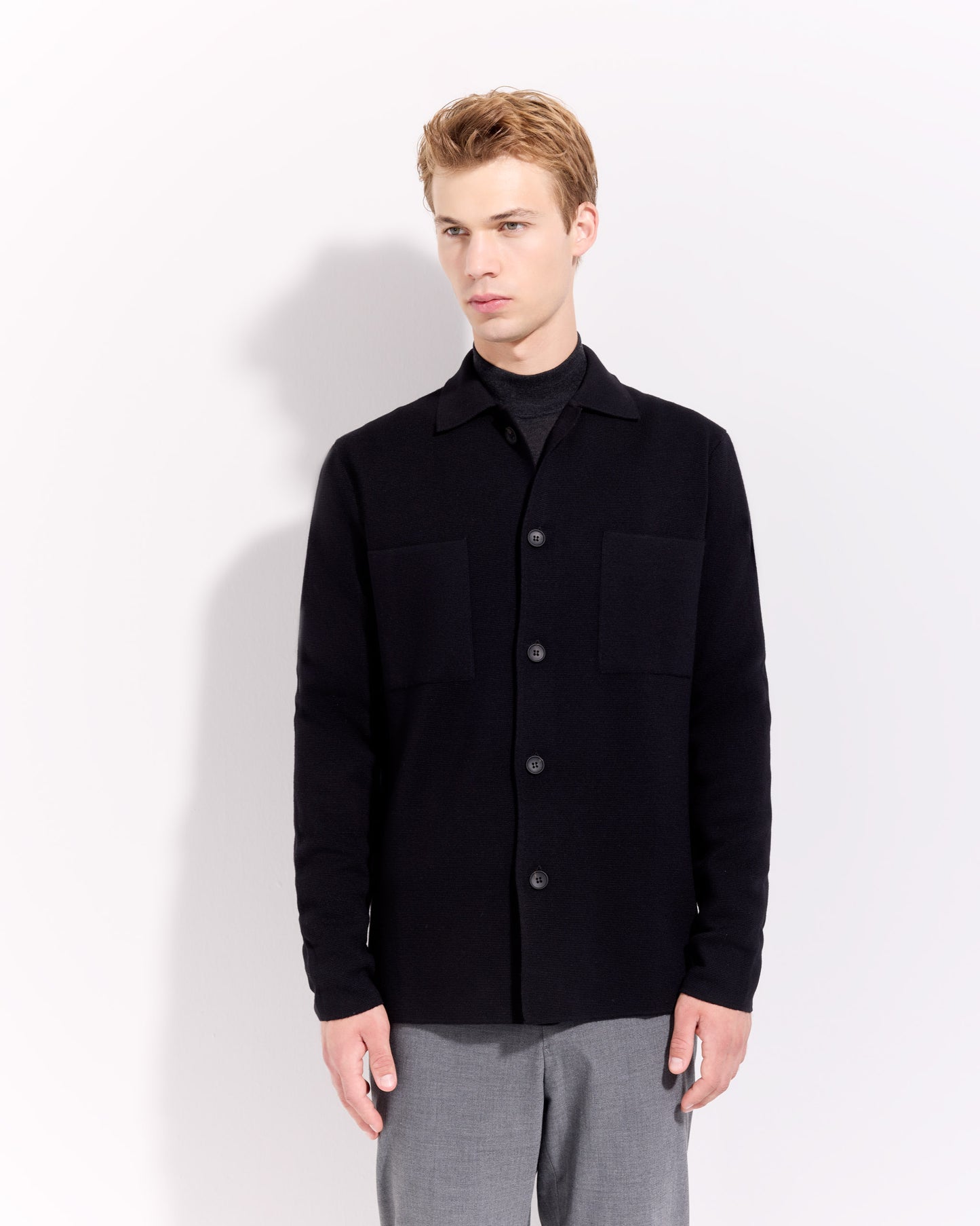 Overshirt punto milano lana merino nero