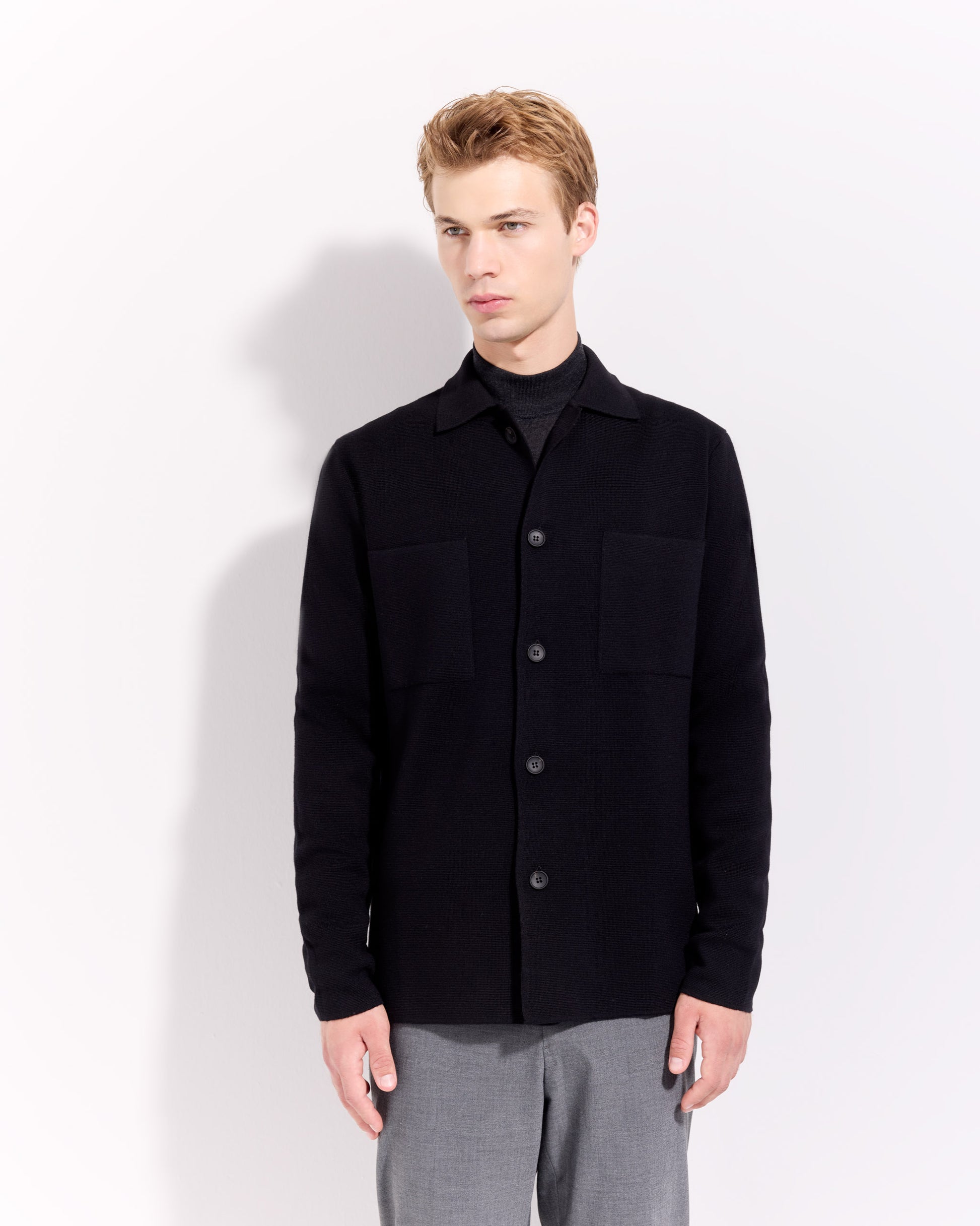 Overshirt punto milano lana merino nero