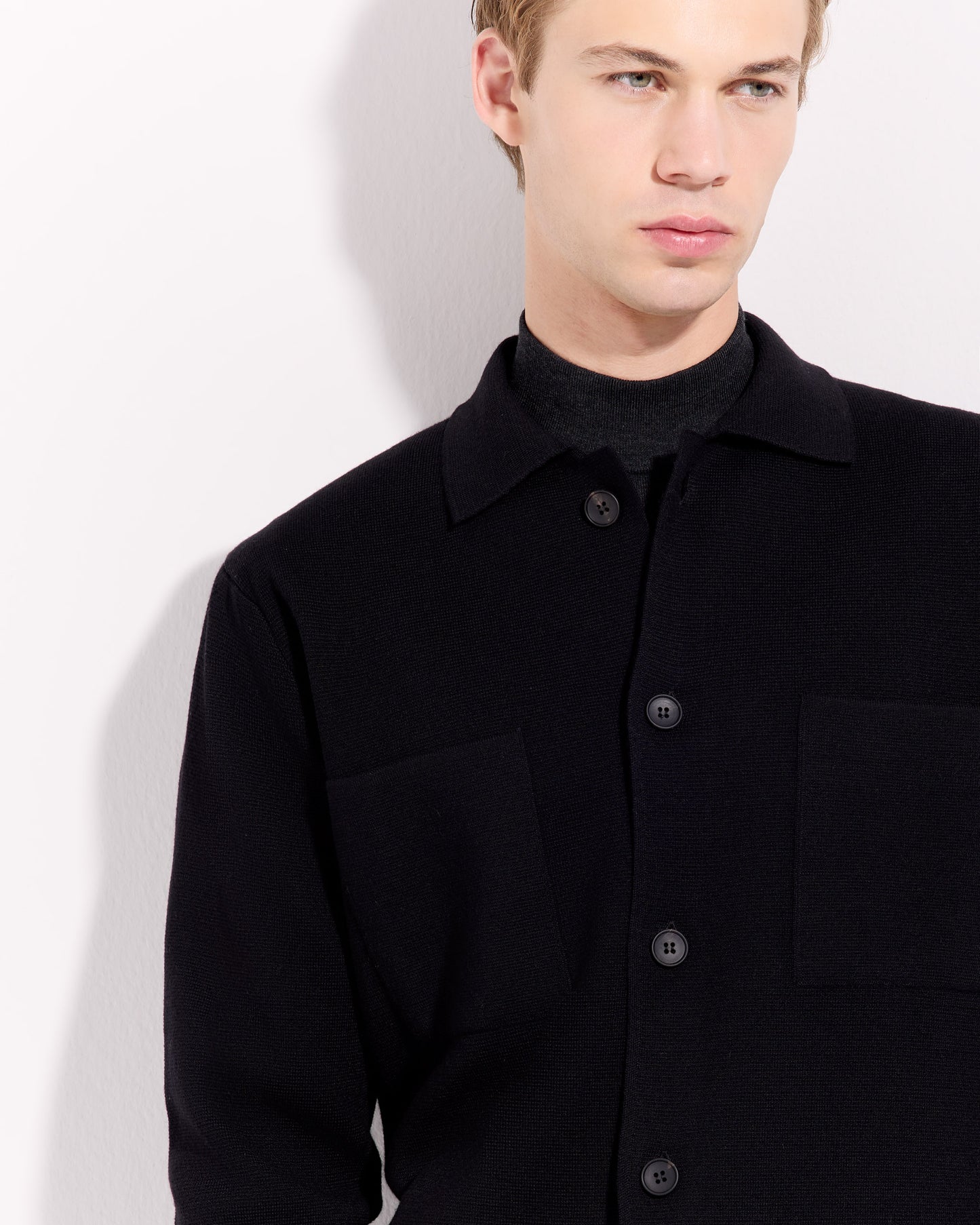 Overshirt punto milano lana merino nero