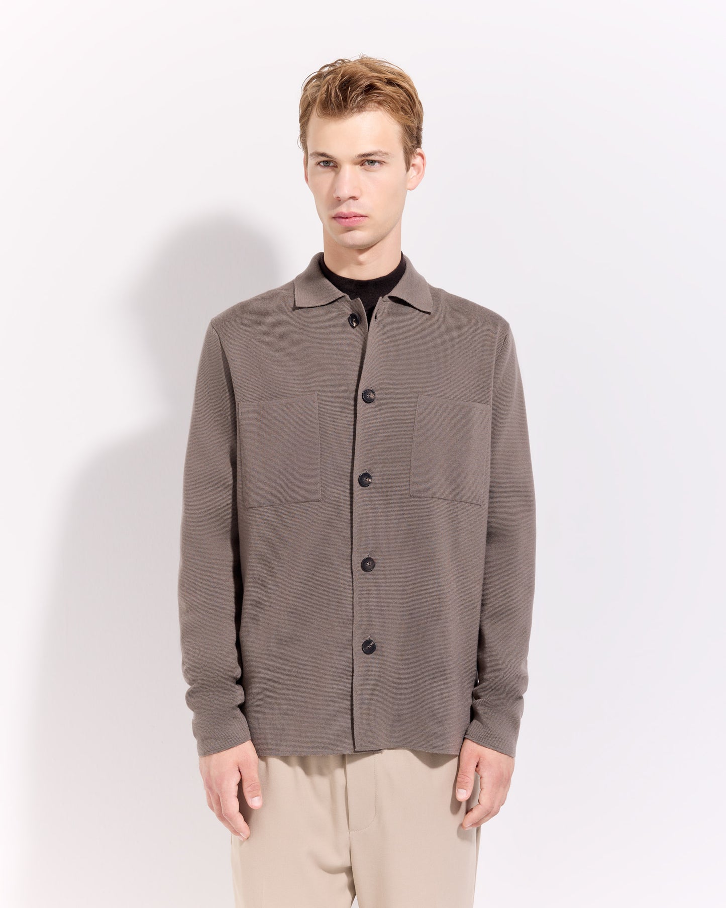 Overshirt punto milano lana merino verde salvia
