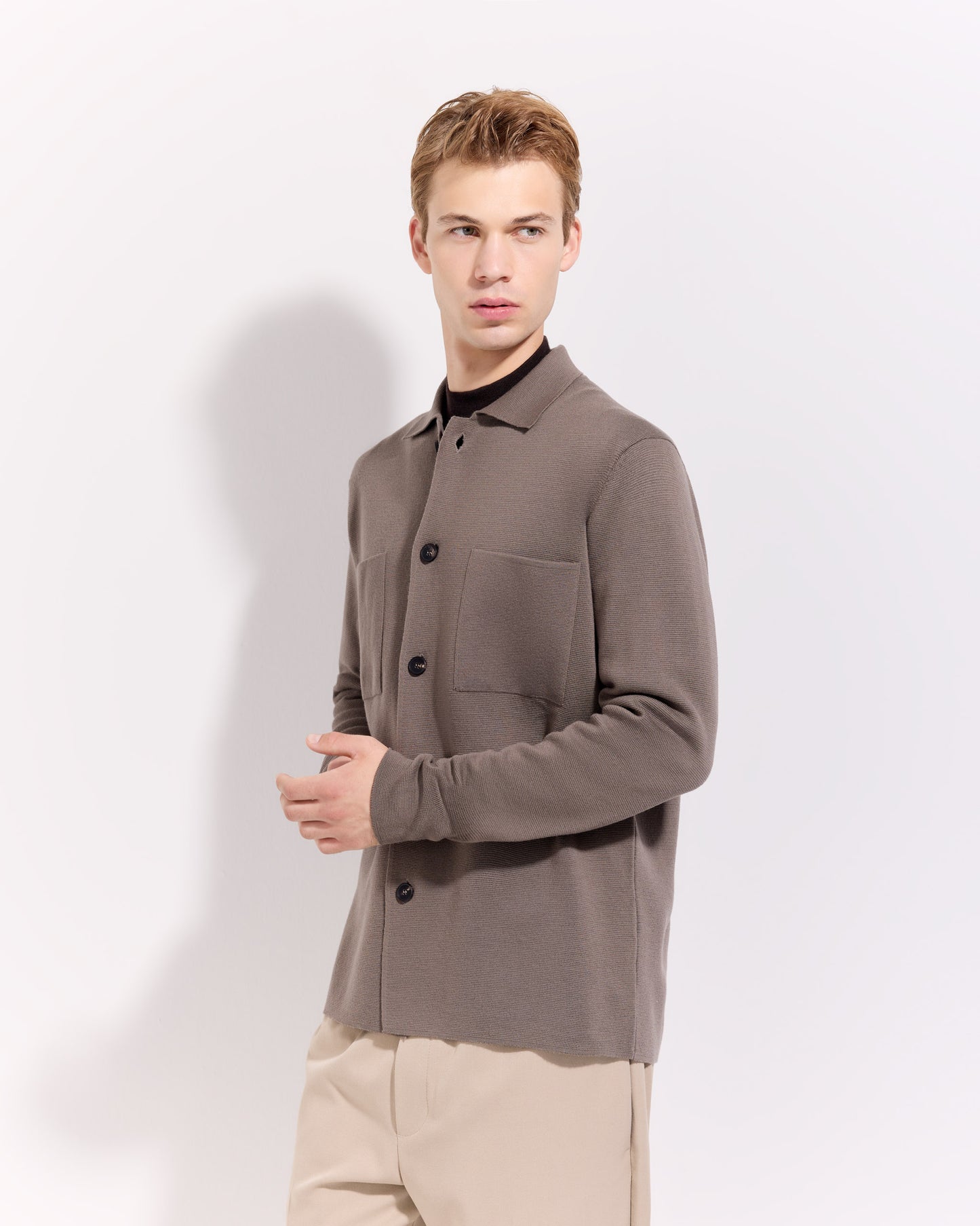 Overshirt punto milano lana merino verde salvia