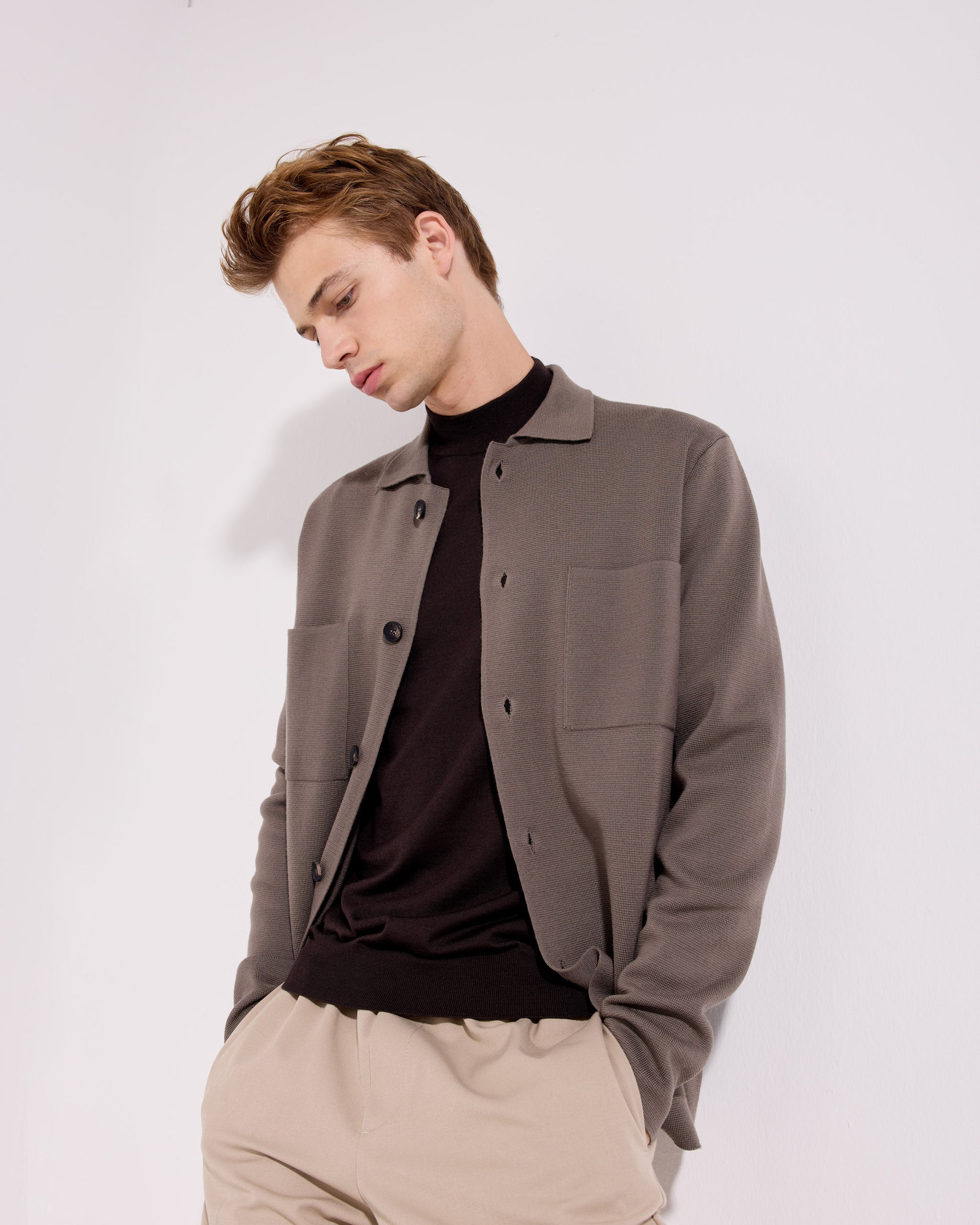 Overshirt punto milano lana merino verde salvia