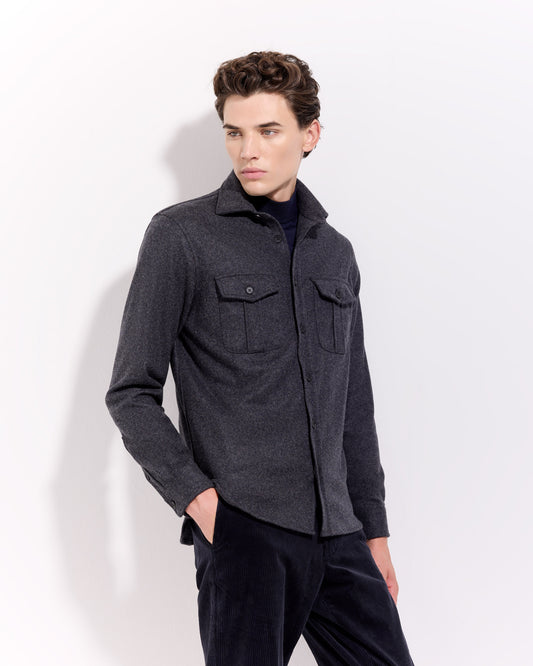 Overshirt in tessuto infeltrito lana cashmere antracite