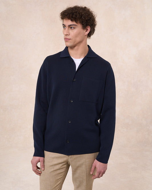 Overshirt blu navy in cotone in punto milano