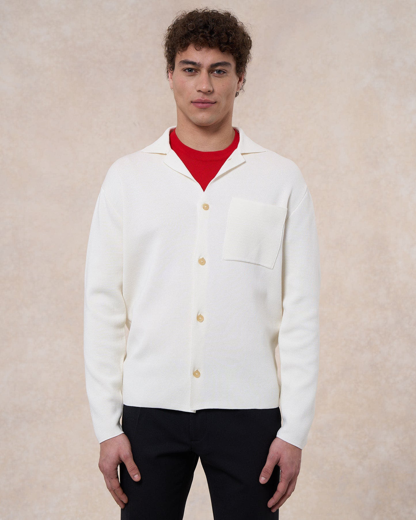 Overshirt bianco latte in cotone in punto milano