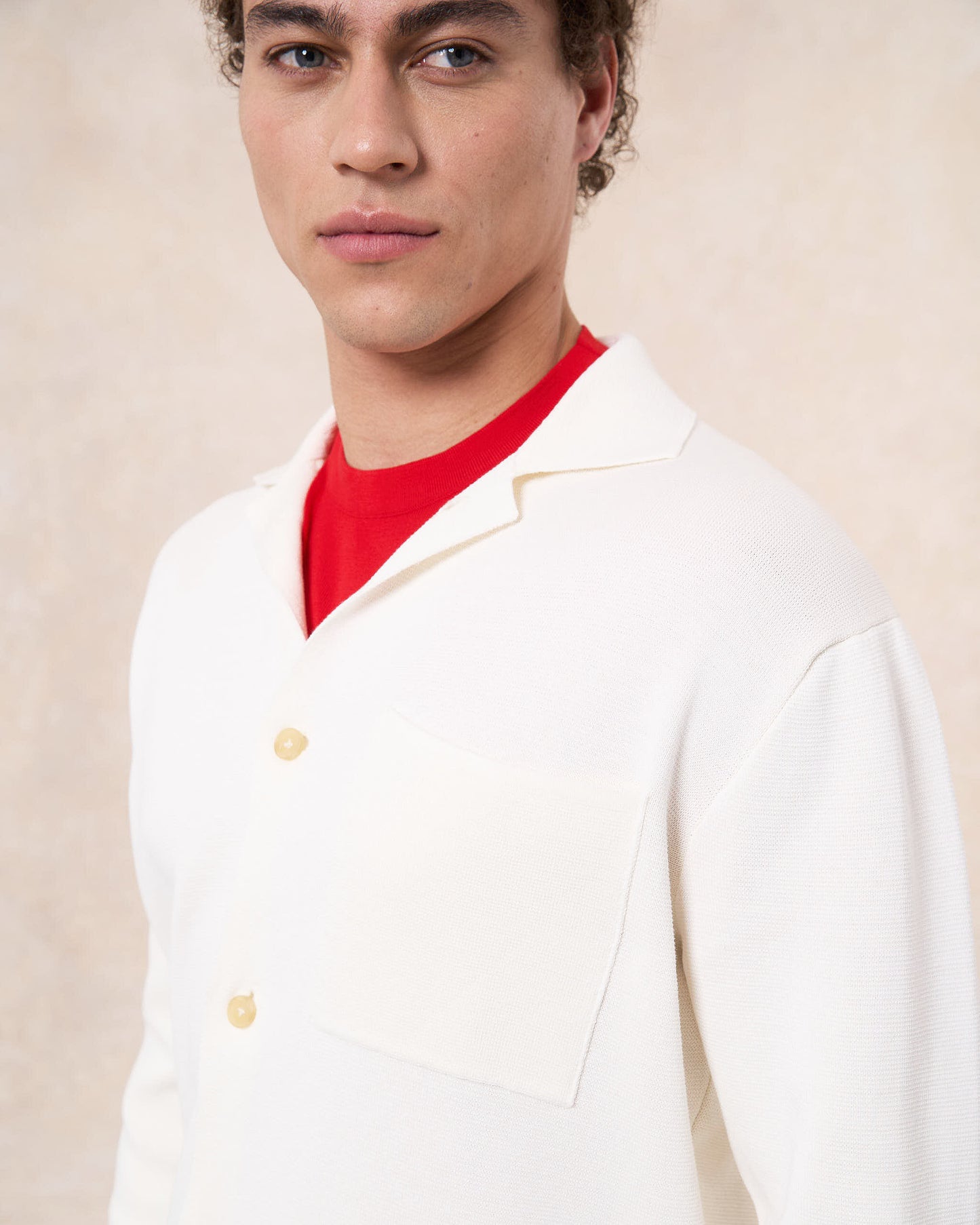 Overshirt bianco latte in cotone in punto milano