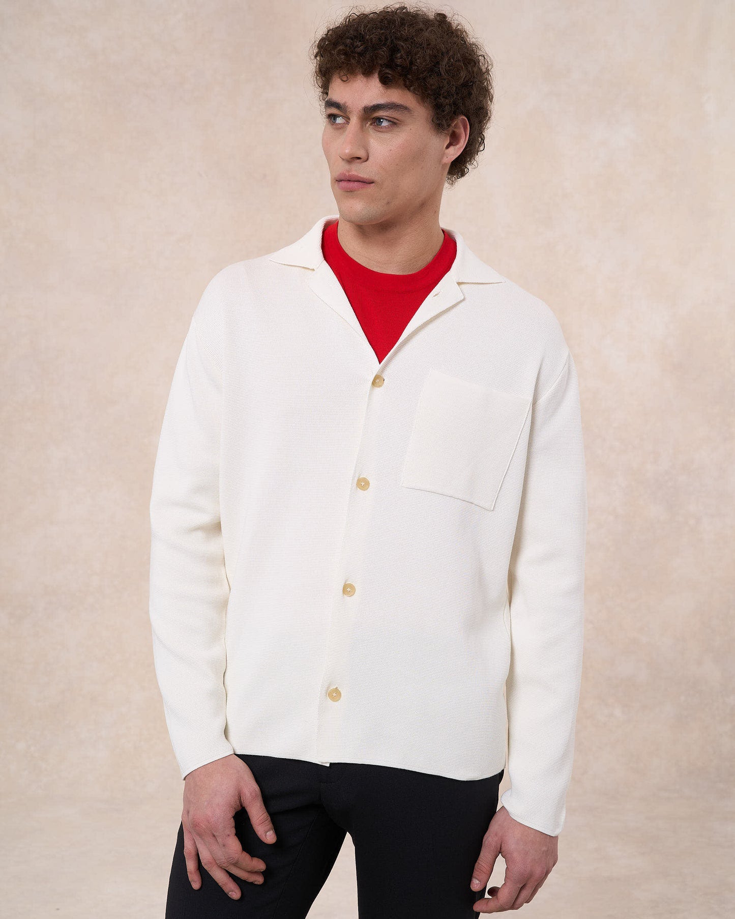Overshirt bianco latte in cotone in punto milano