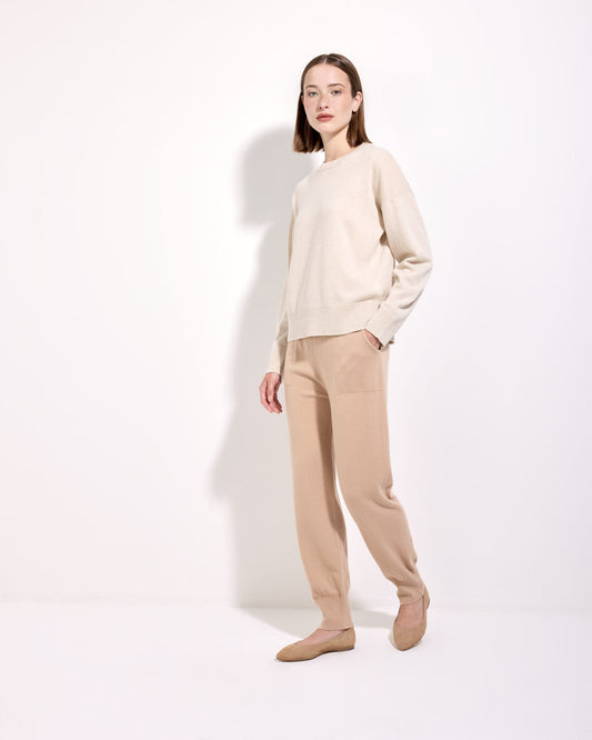 Pantalone lana cashmere seta cammello chiaro