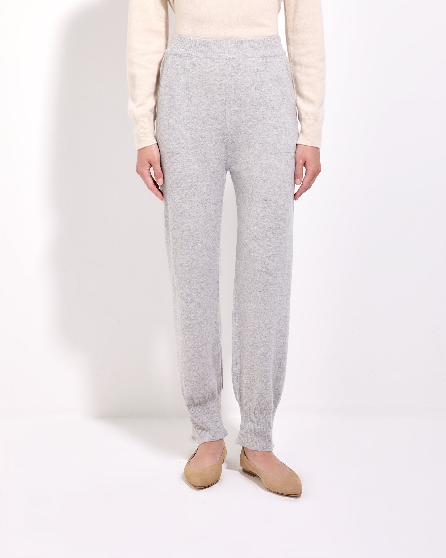 Pantalone lana cashmere seta grigio perla