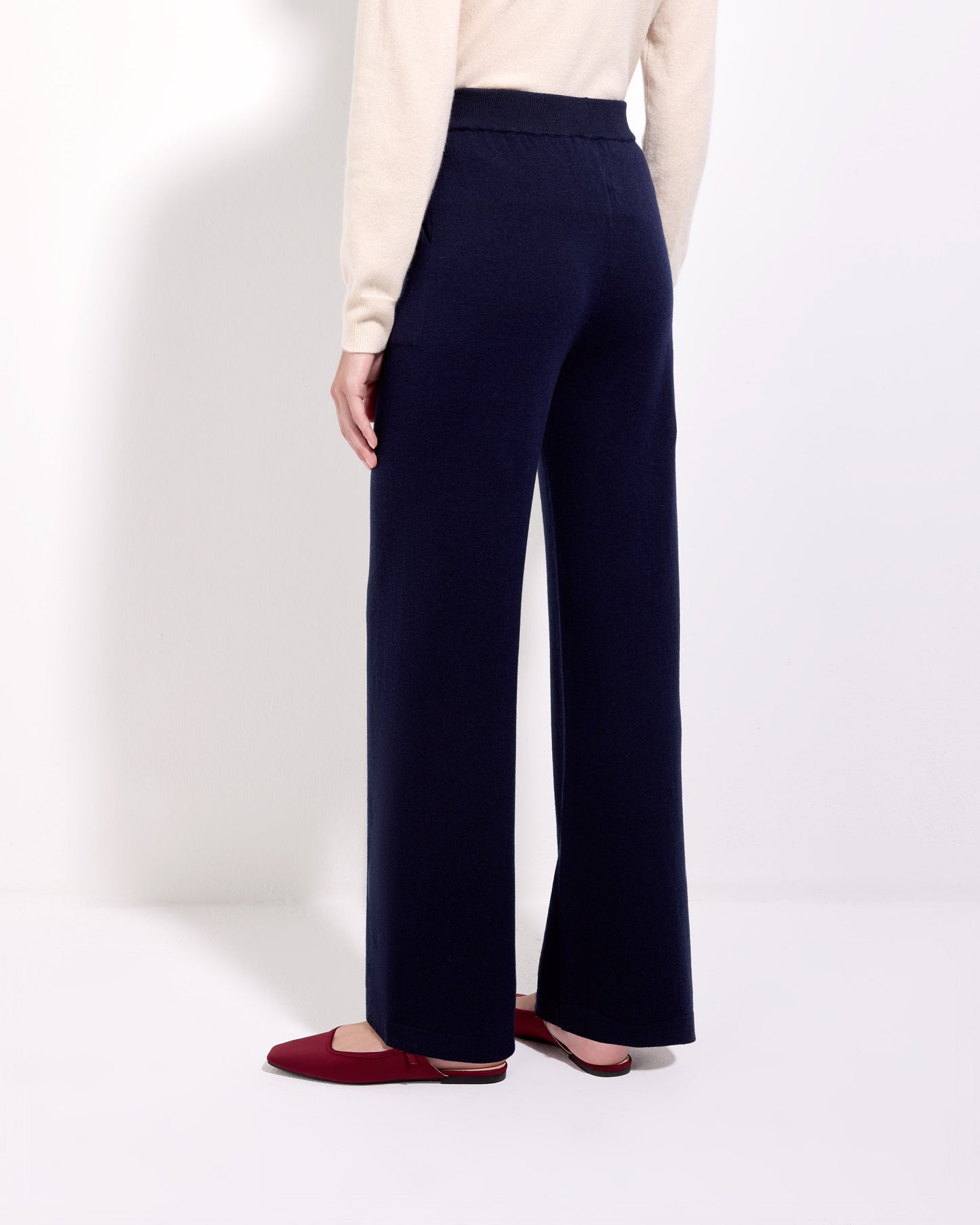 Pantalone palazzo lana seta cashmere blu navy