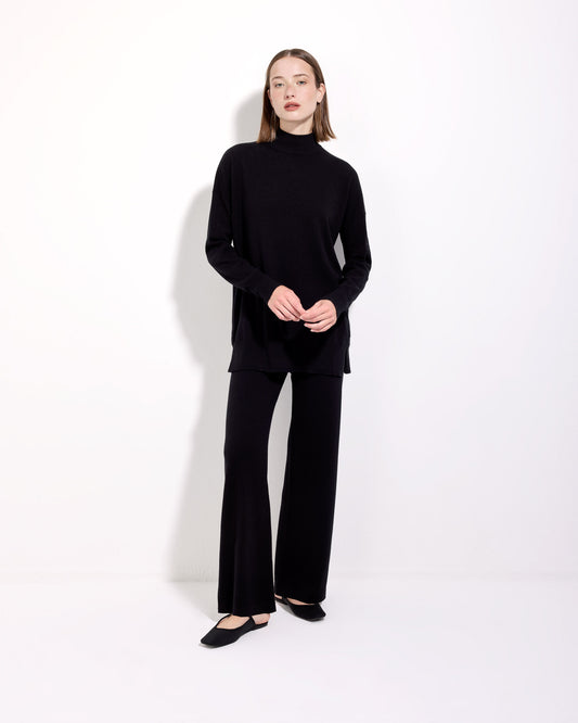 Pantalone palazzo lana seta cashmere nero