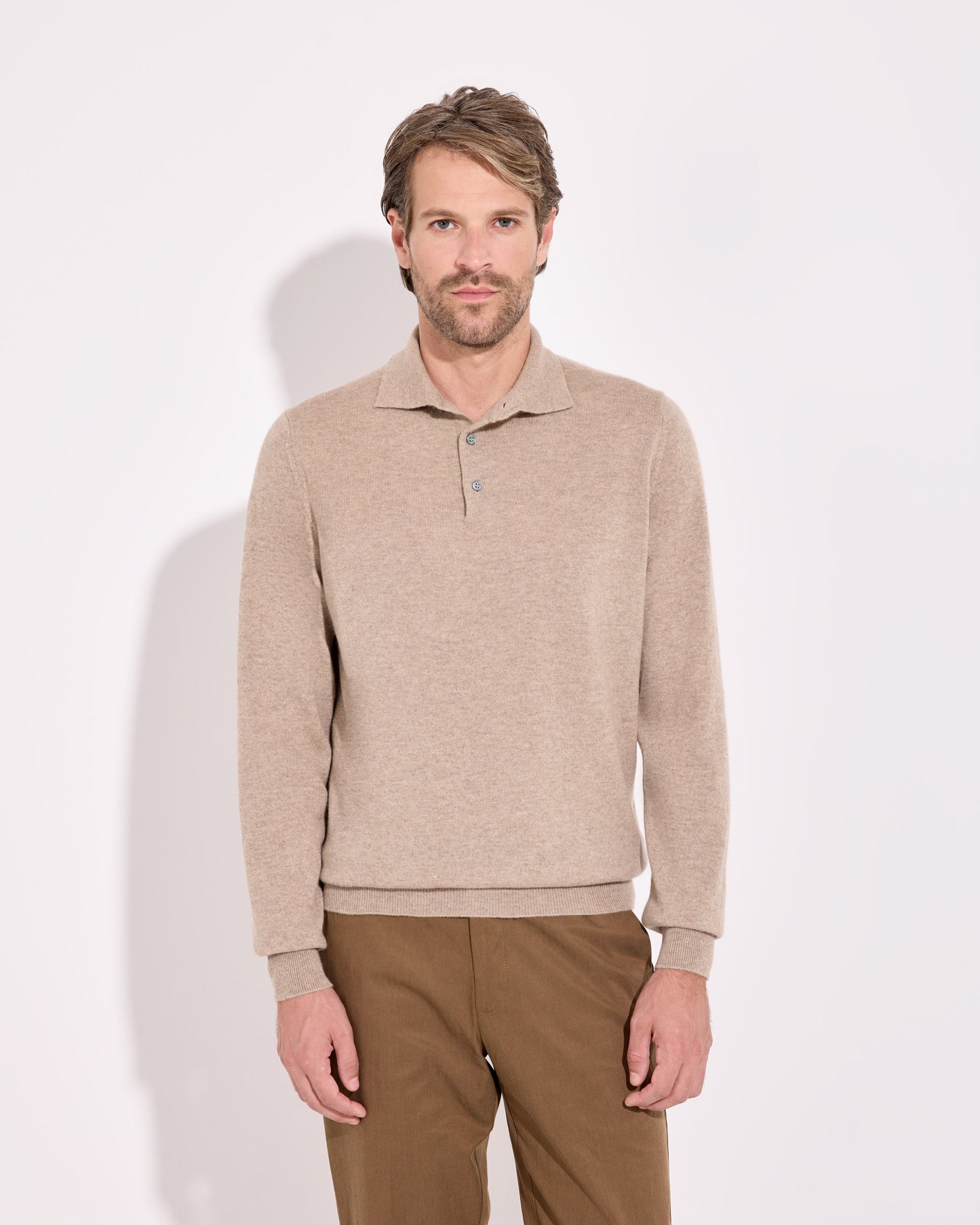 Polo a manica lunga cashmere bianco lino