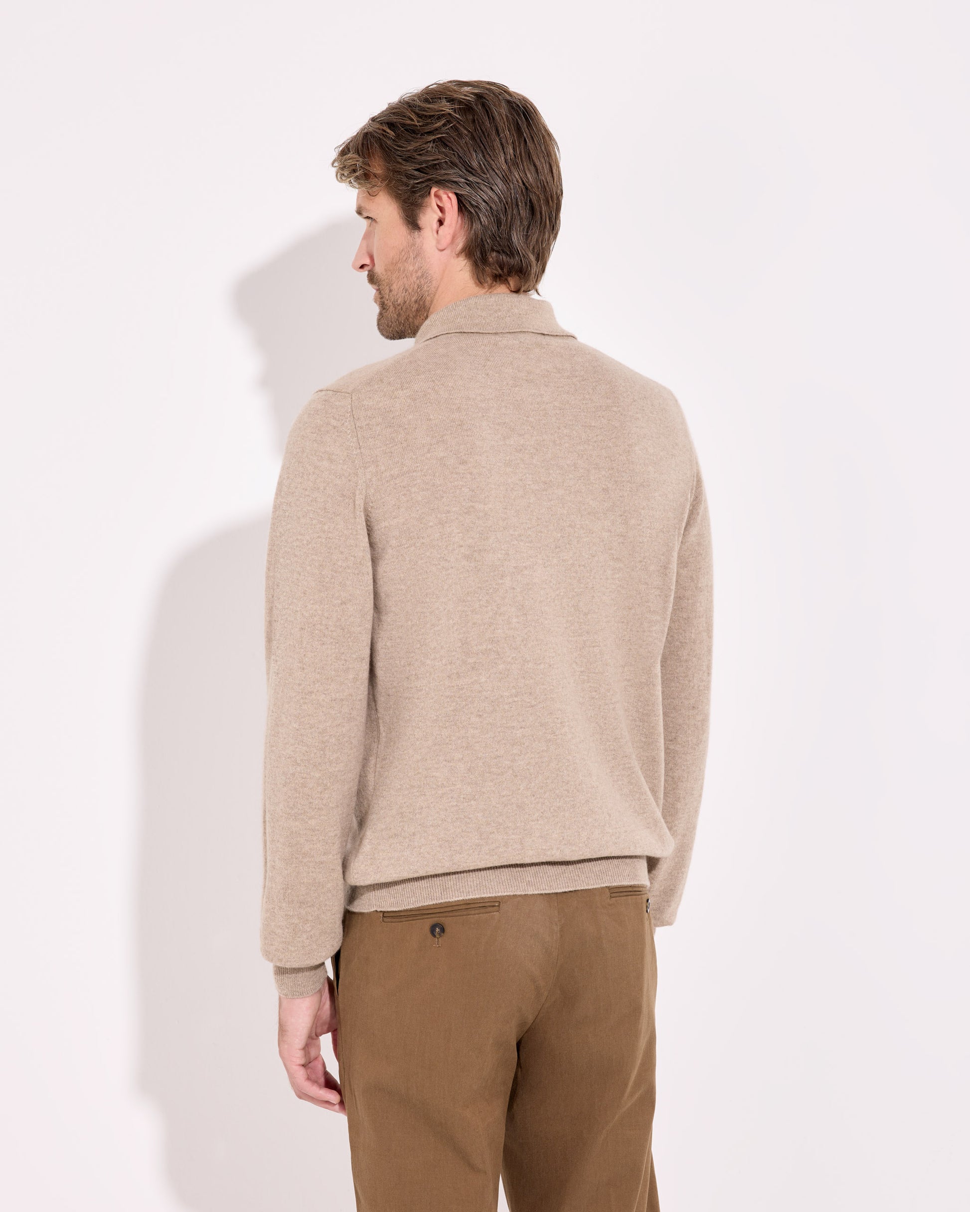 Polo a manica lunga cashmere bianco lino