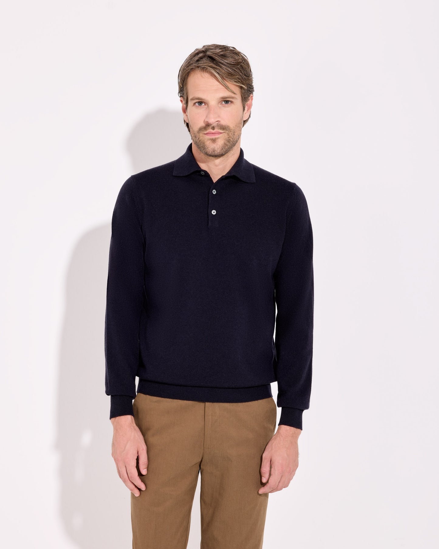 Polo a manica lunga cashmere blu oltremare