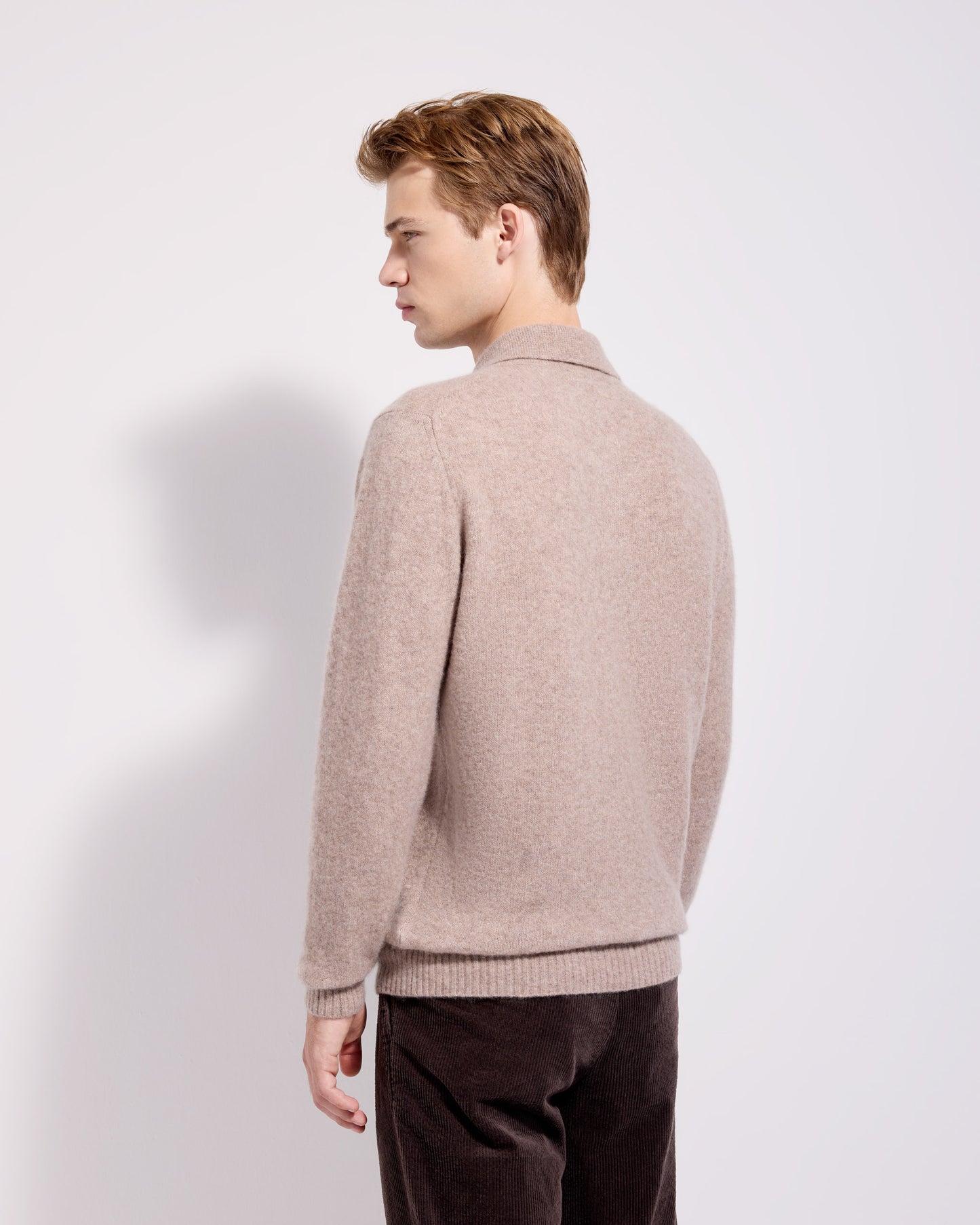 Maglia a polo garzata cashmere seta grigio