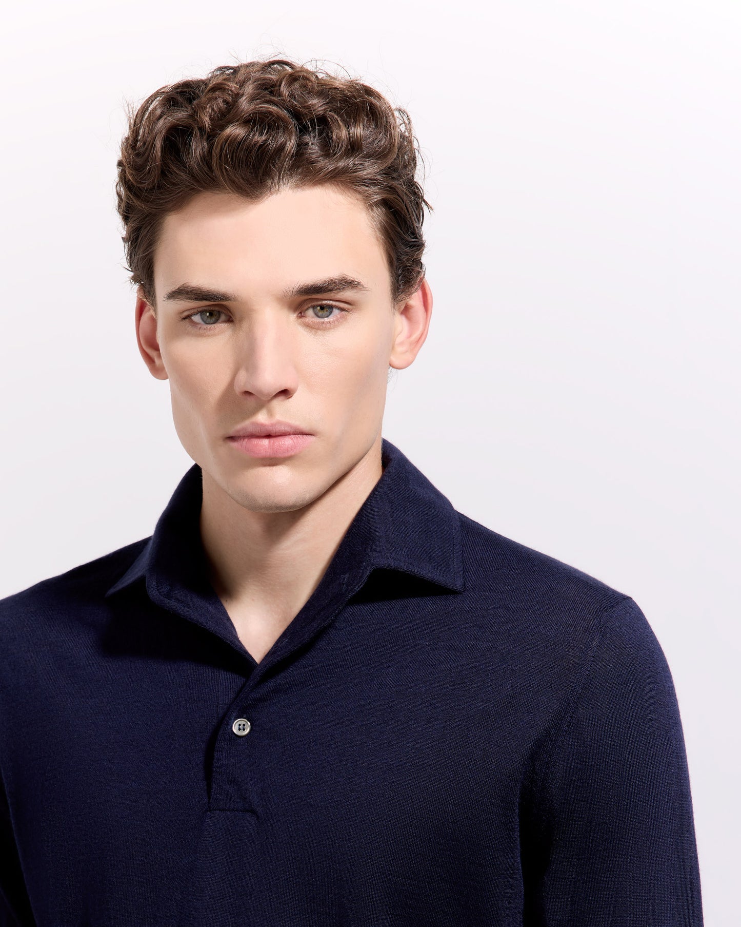 Polo collo con paramontura lana seta cashmere blu navy