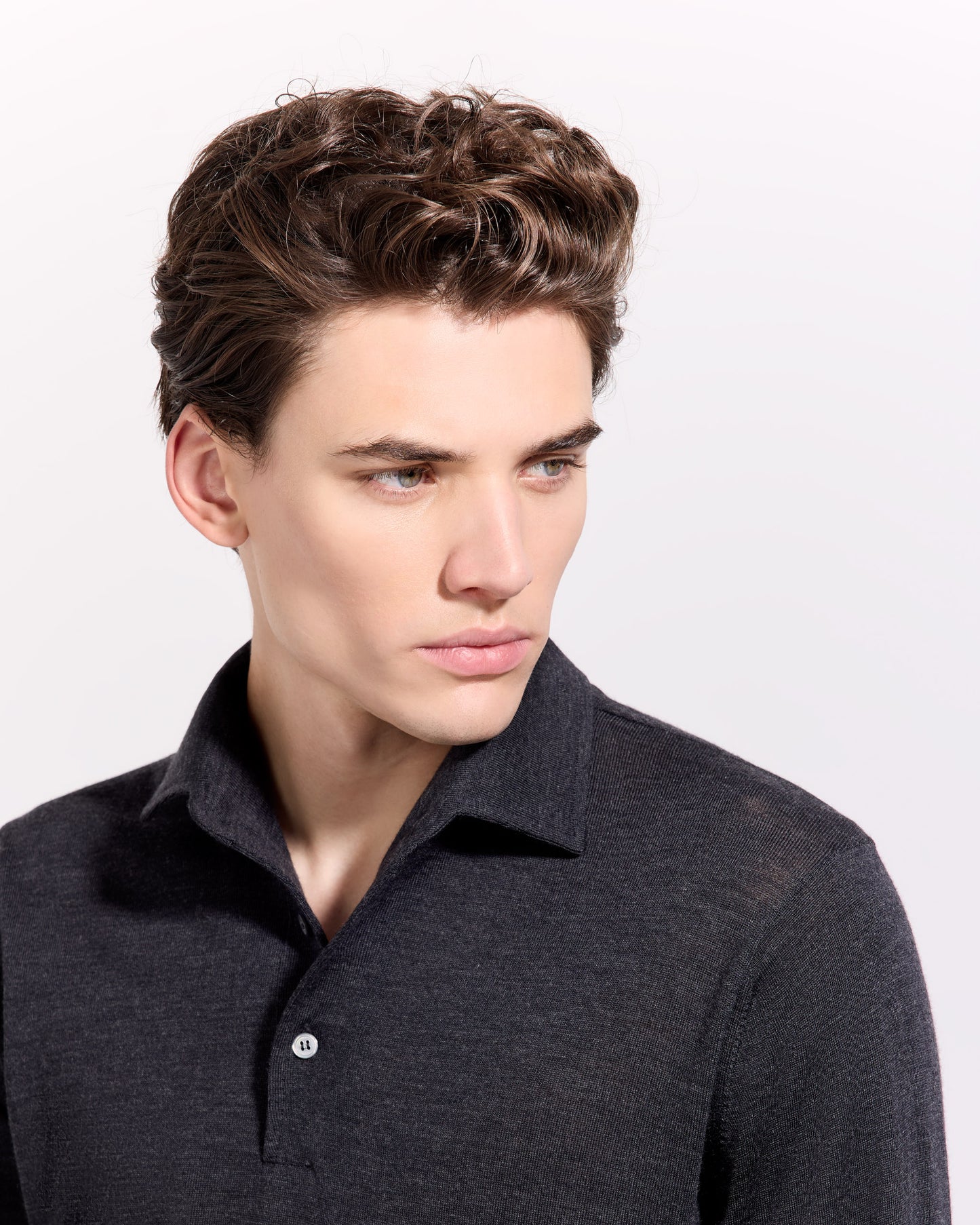 Polo collo con paramontura royal merino antracite