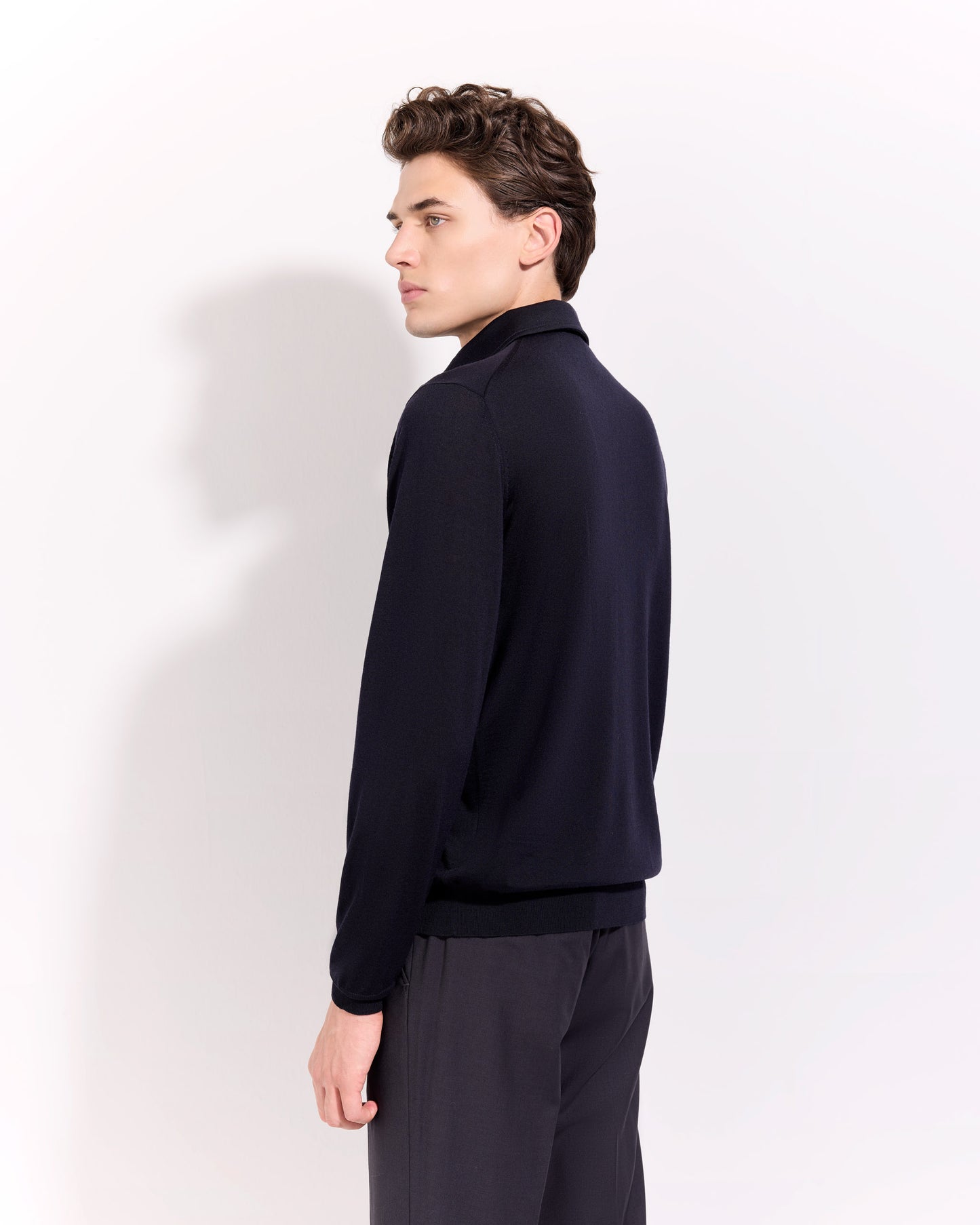 Polo collo con paramontura royal merino blu navy