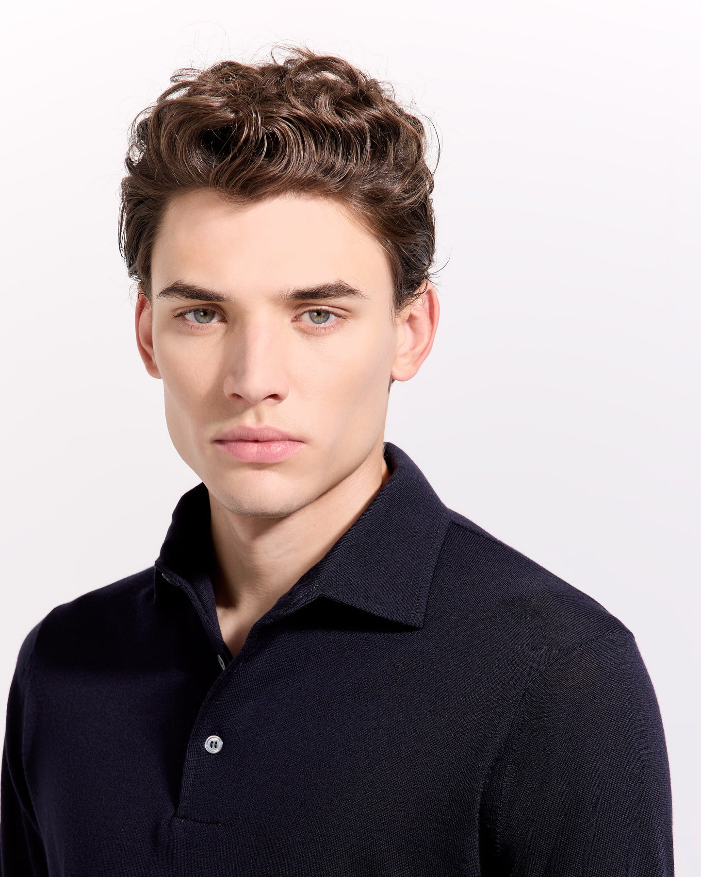 Polo collo con paramontura royal merino blu navy