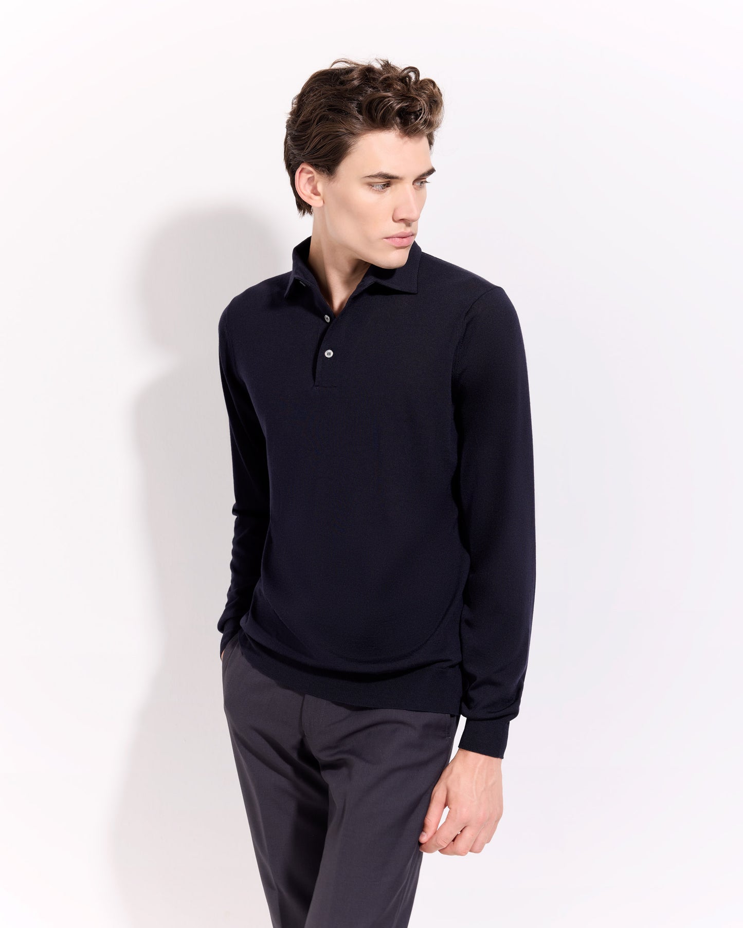 Polo collo con paramontura royal merino blu navy