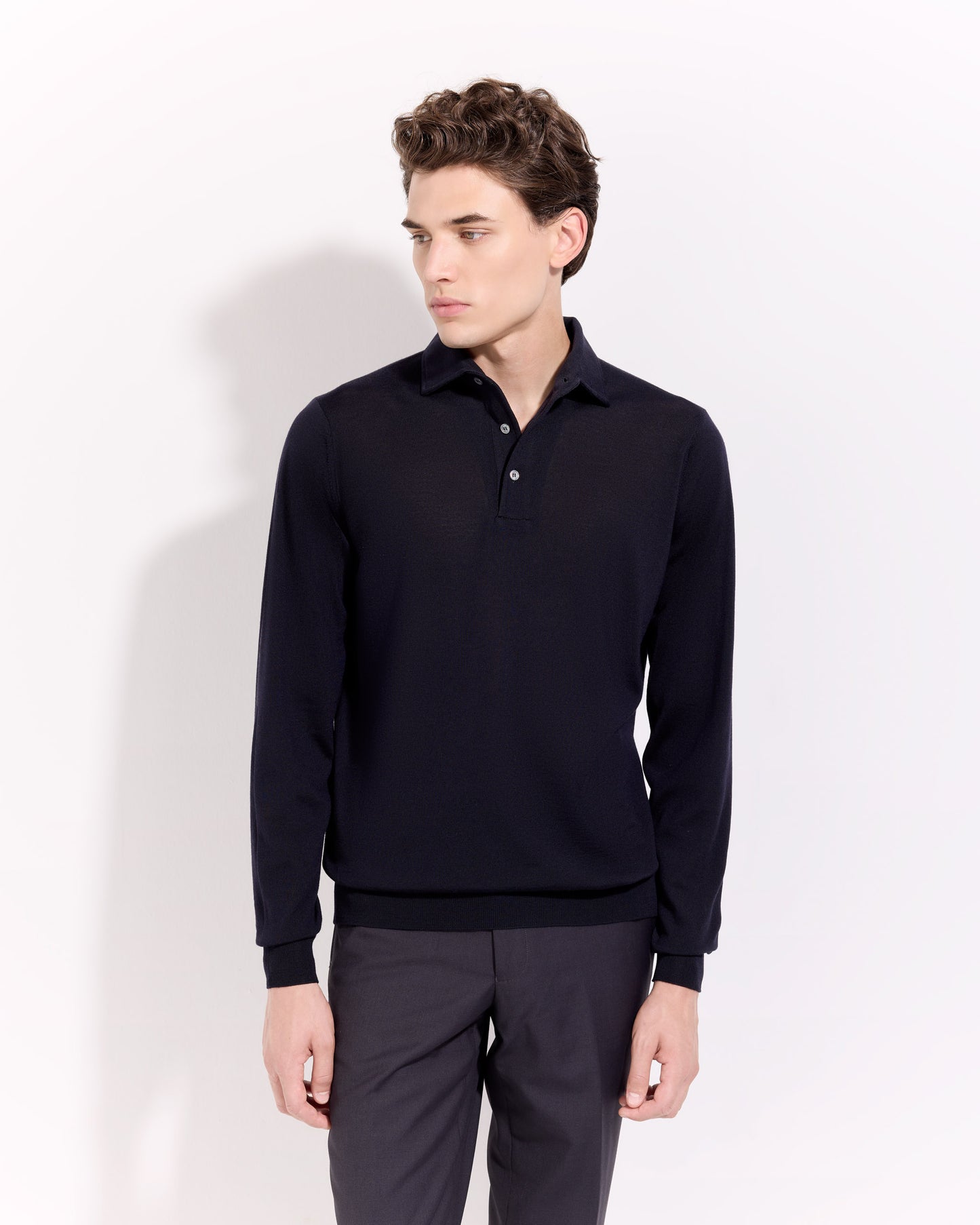 Polo collo con paramontura royal merino blu navy