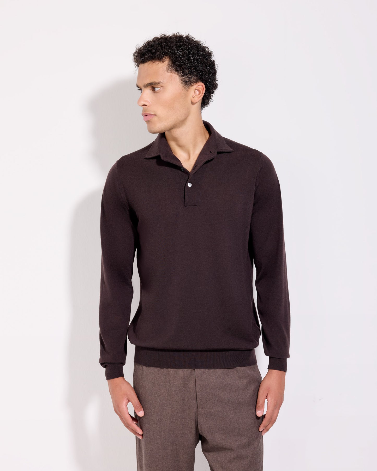 Polo collo con paramontura royal merino caffè