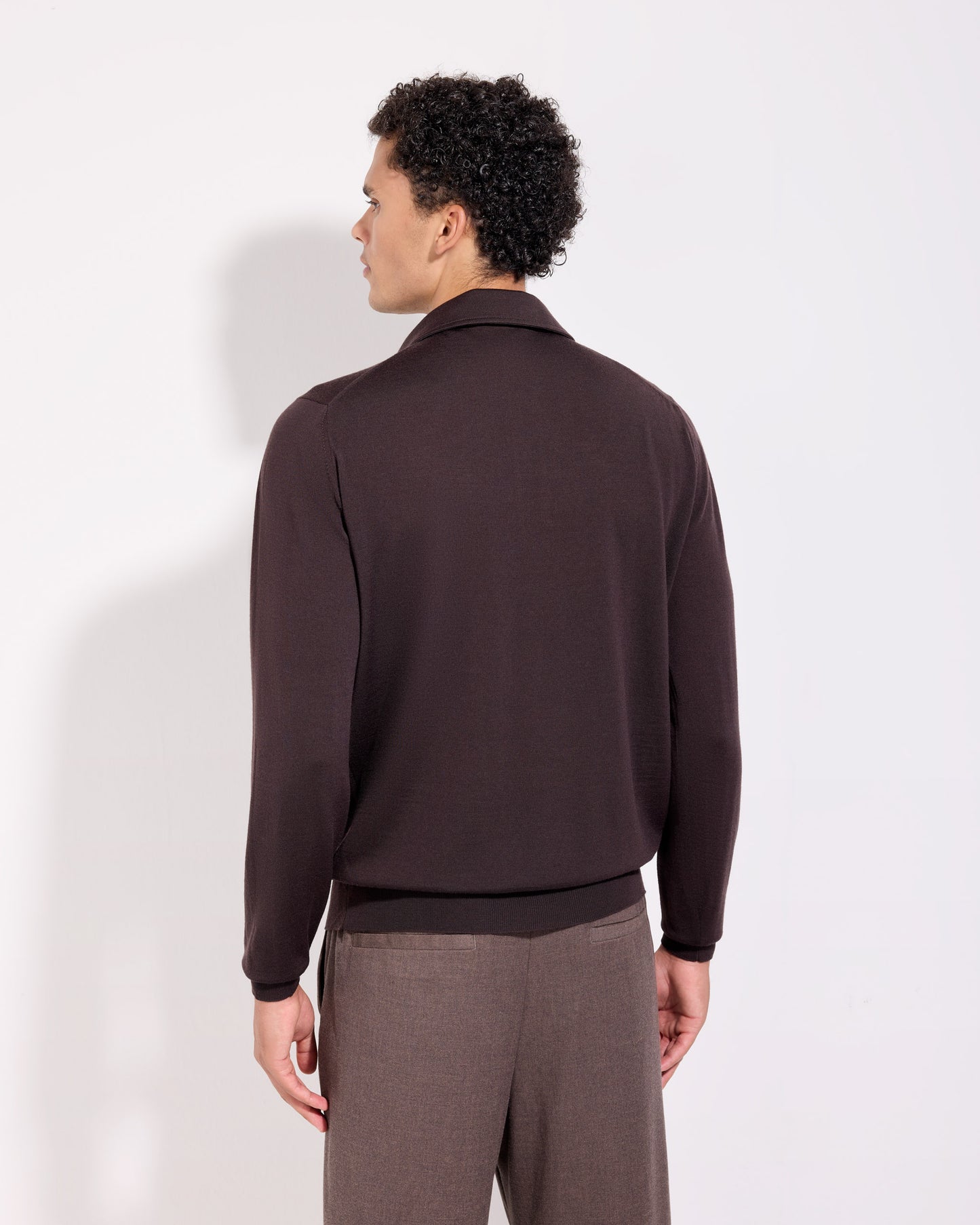 Polo collo con paramontura royal merino caffè