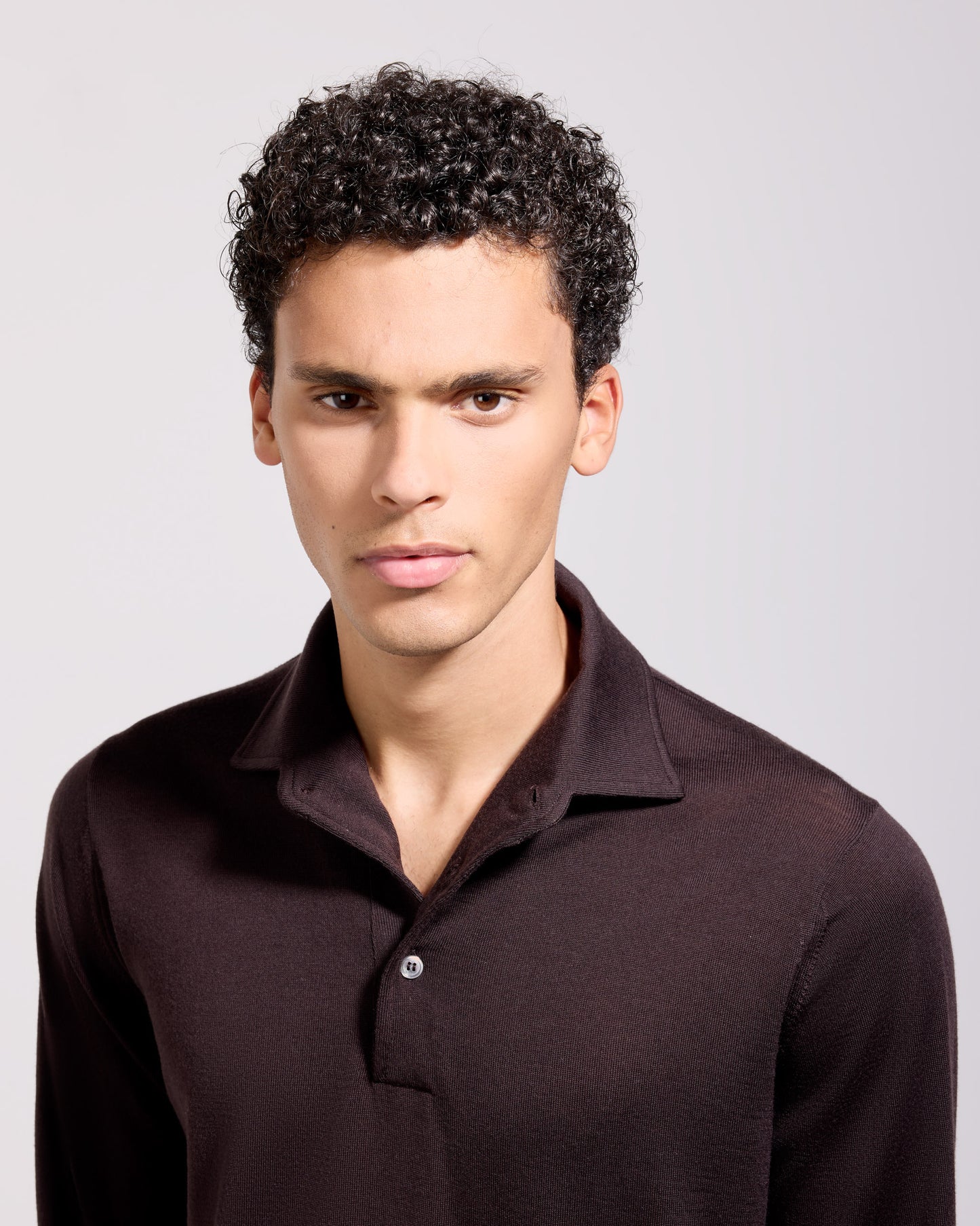 Polo collo con paramontura royal merino caffè