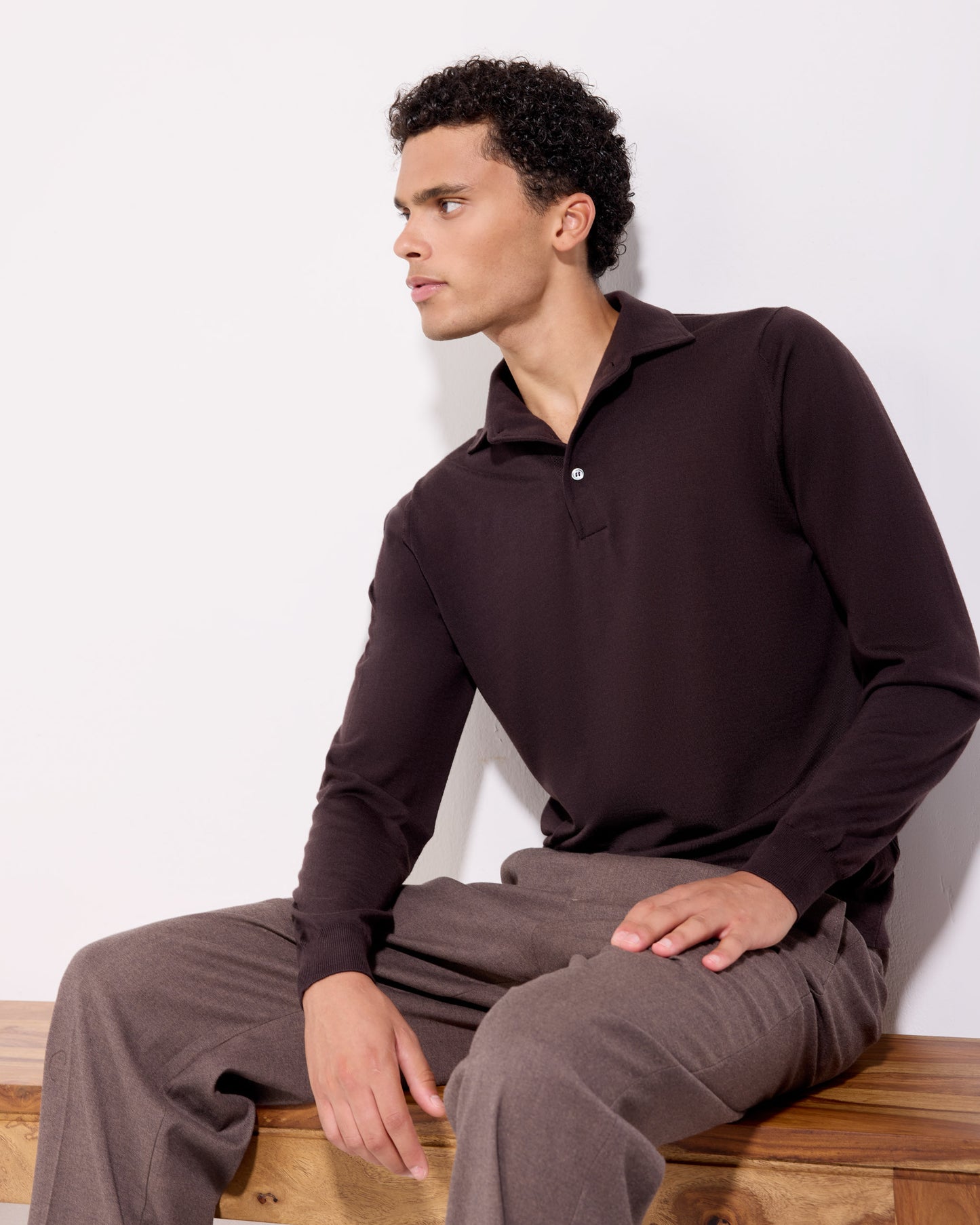 Polo collo con paramontura royal merino caffè