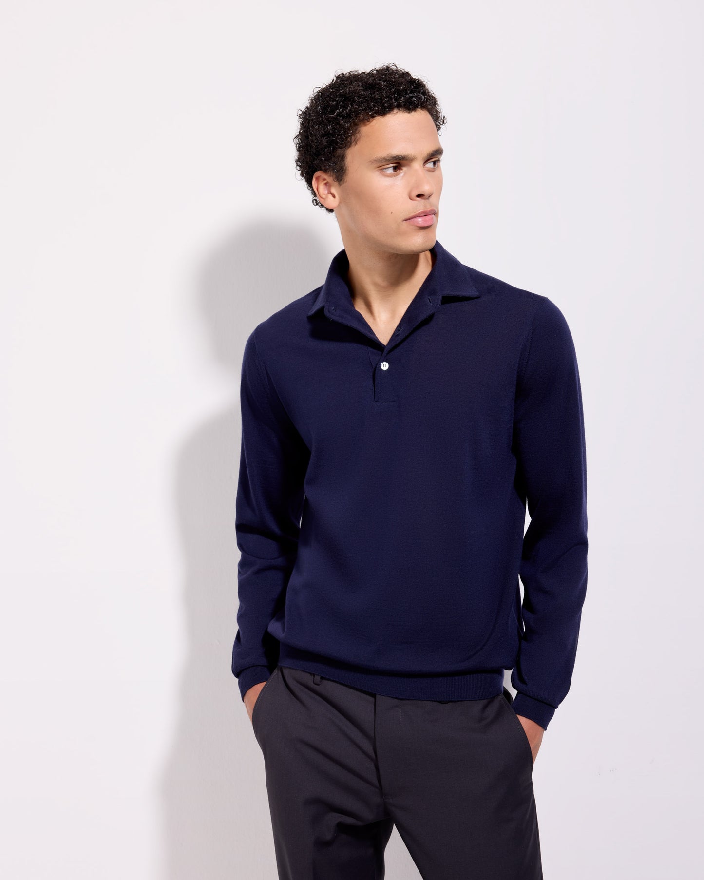 Polo collo con paramontura royal merino indaco