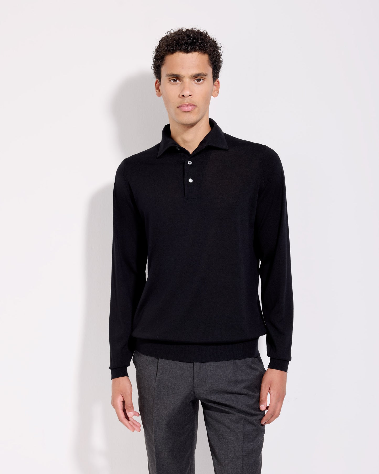 Polo collo con paramontura royal merino nero