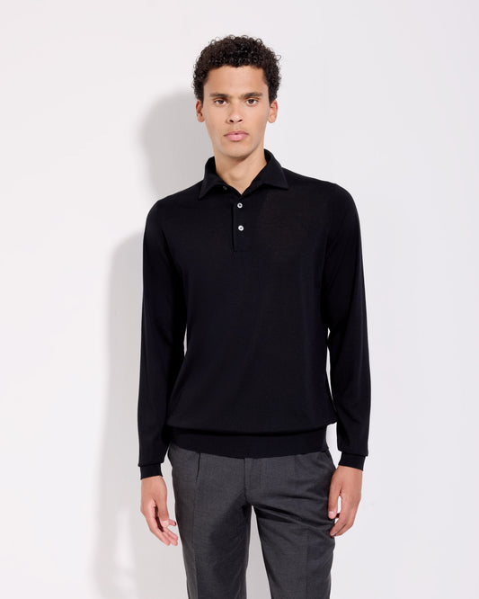 Polo collo con paramontura royal merino nero