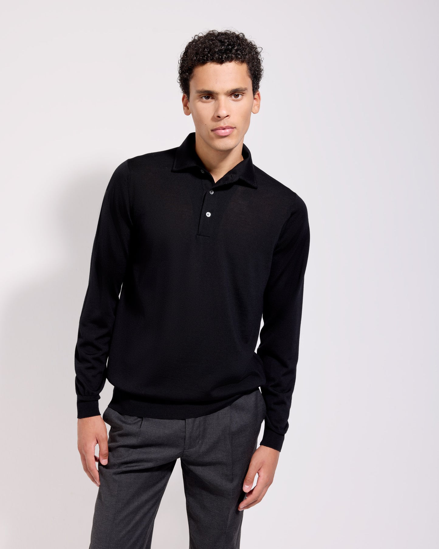 Polo collo con paramontura royal merino nero