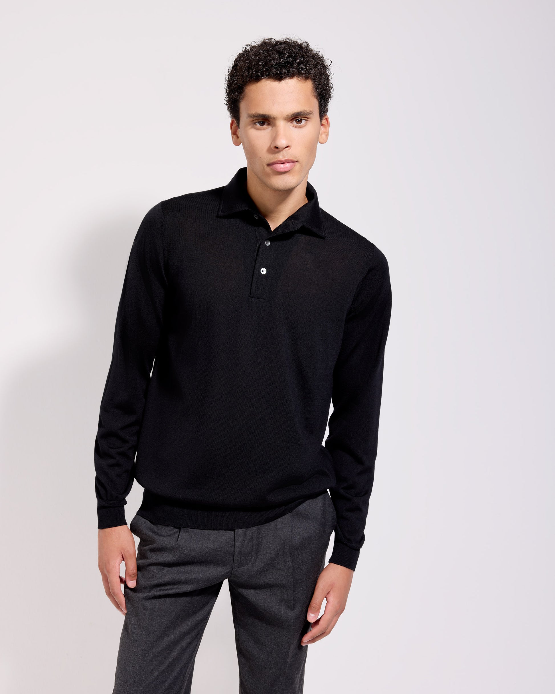 Polo collo con paramontura royal merino nero