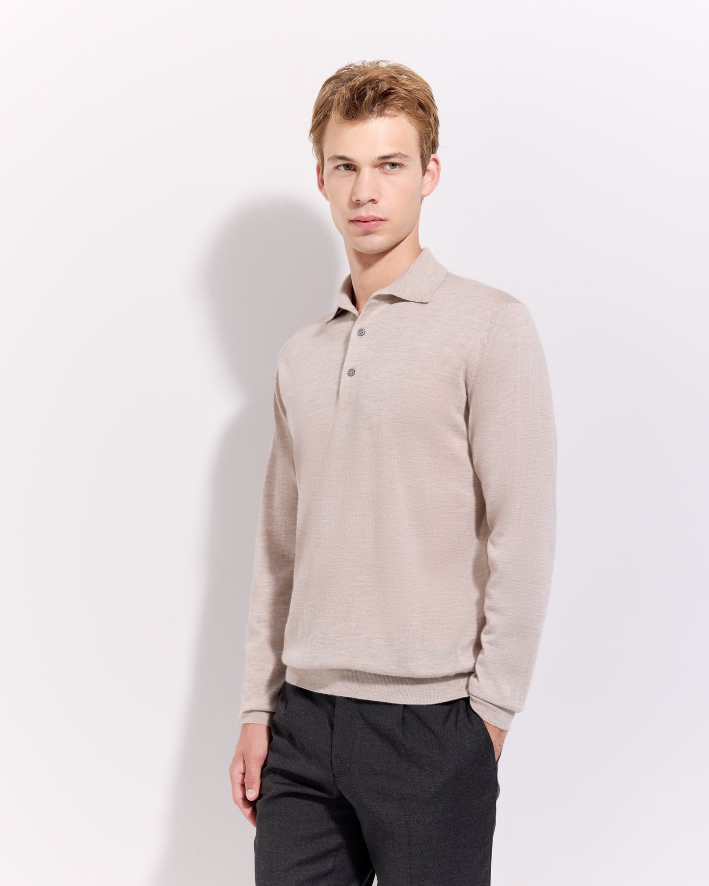 Maglia a polo cashmere seta beige