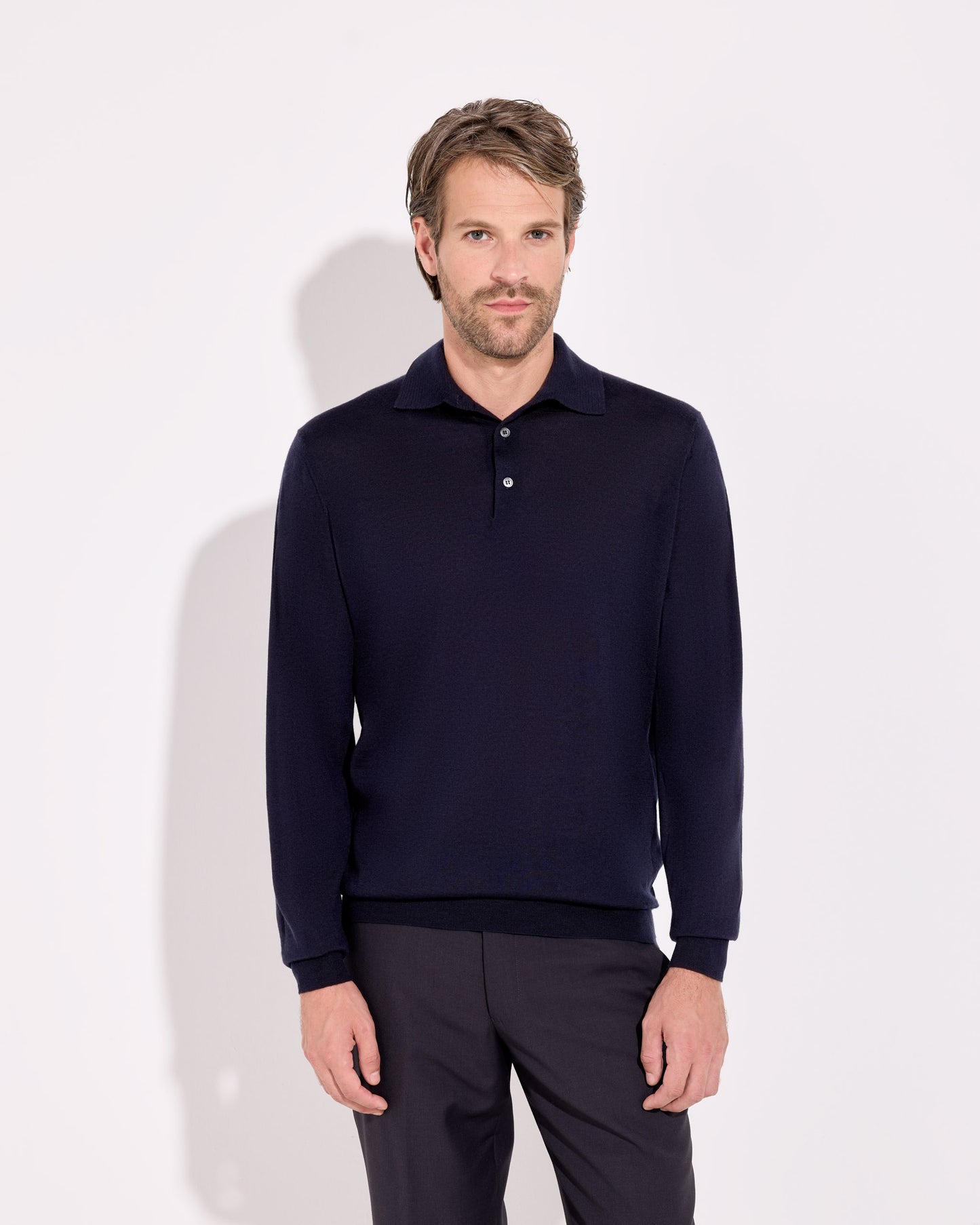 Maglia a polo cashmere seta blu navy