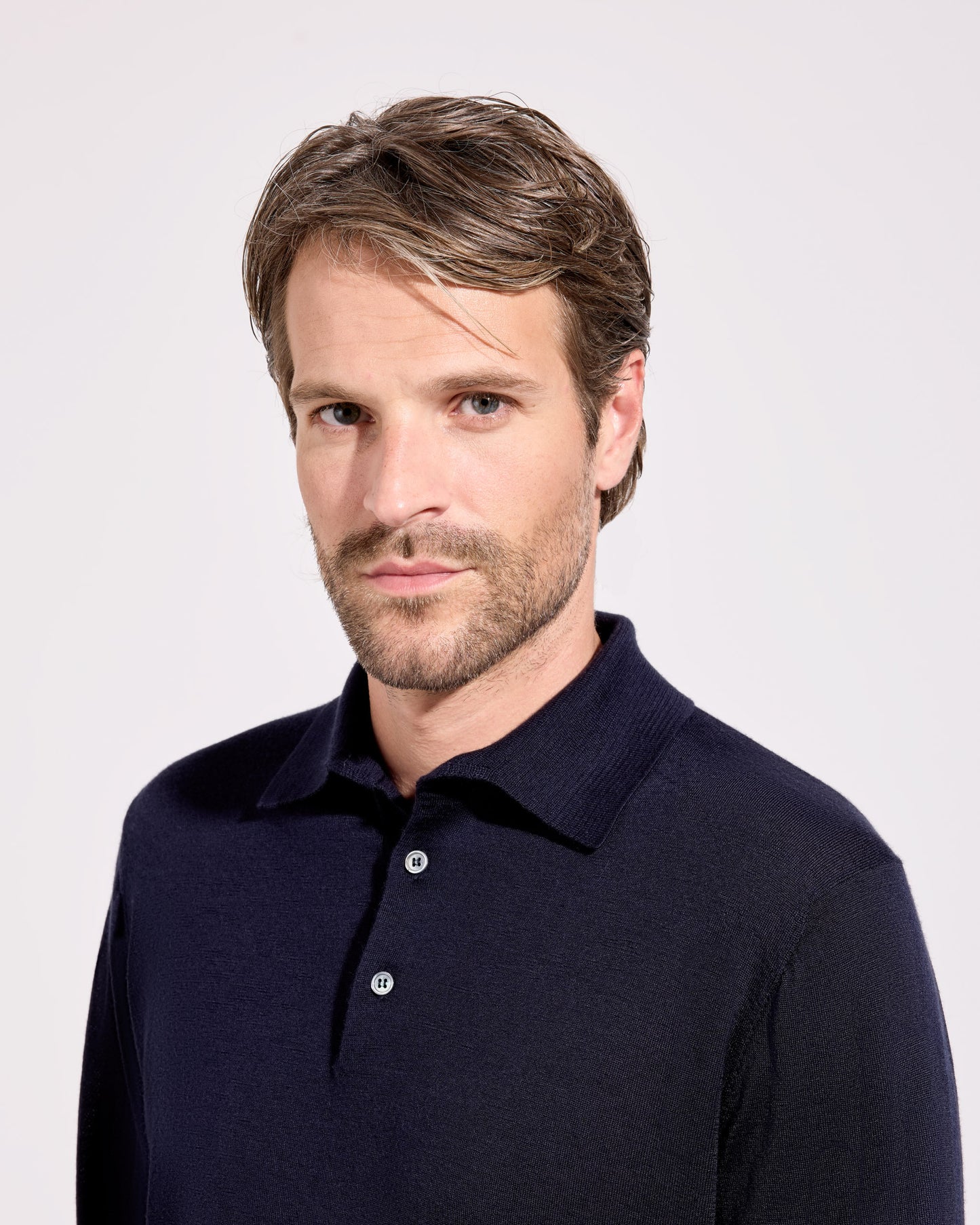 Maglia a polo cashmere seta blu navy