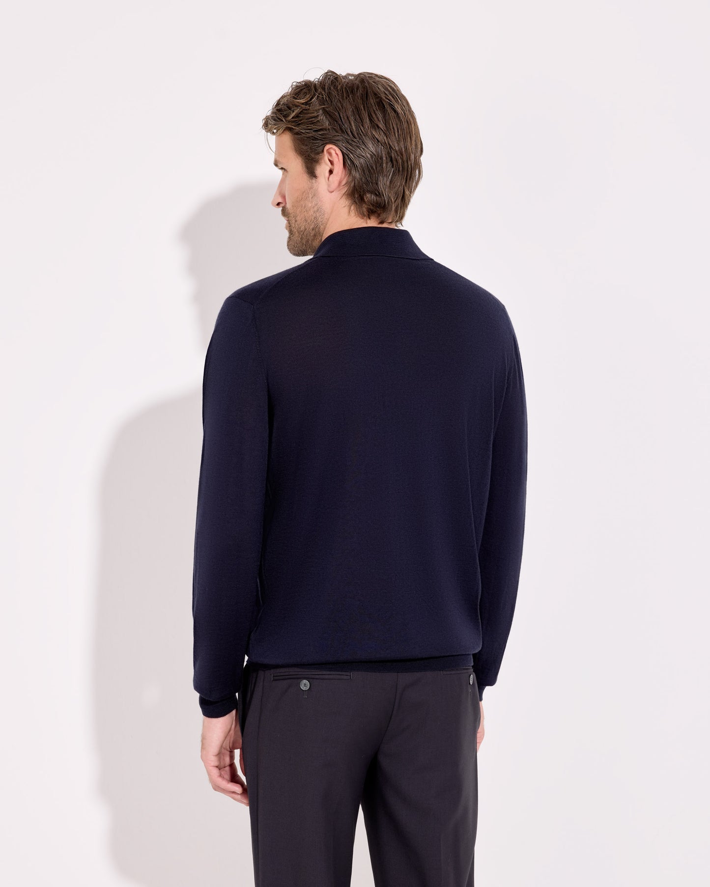 Maglia a polo cashmere seta blu navy