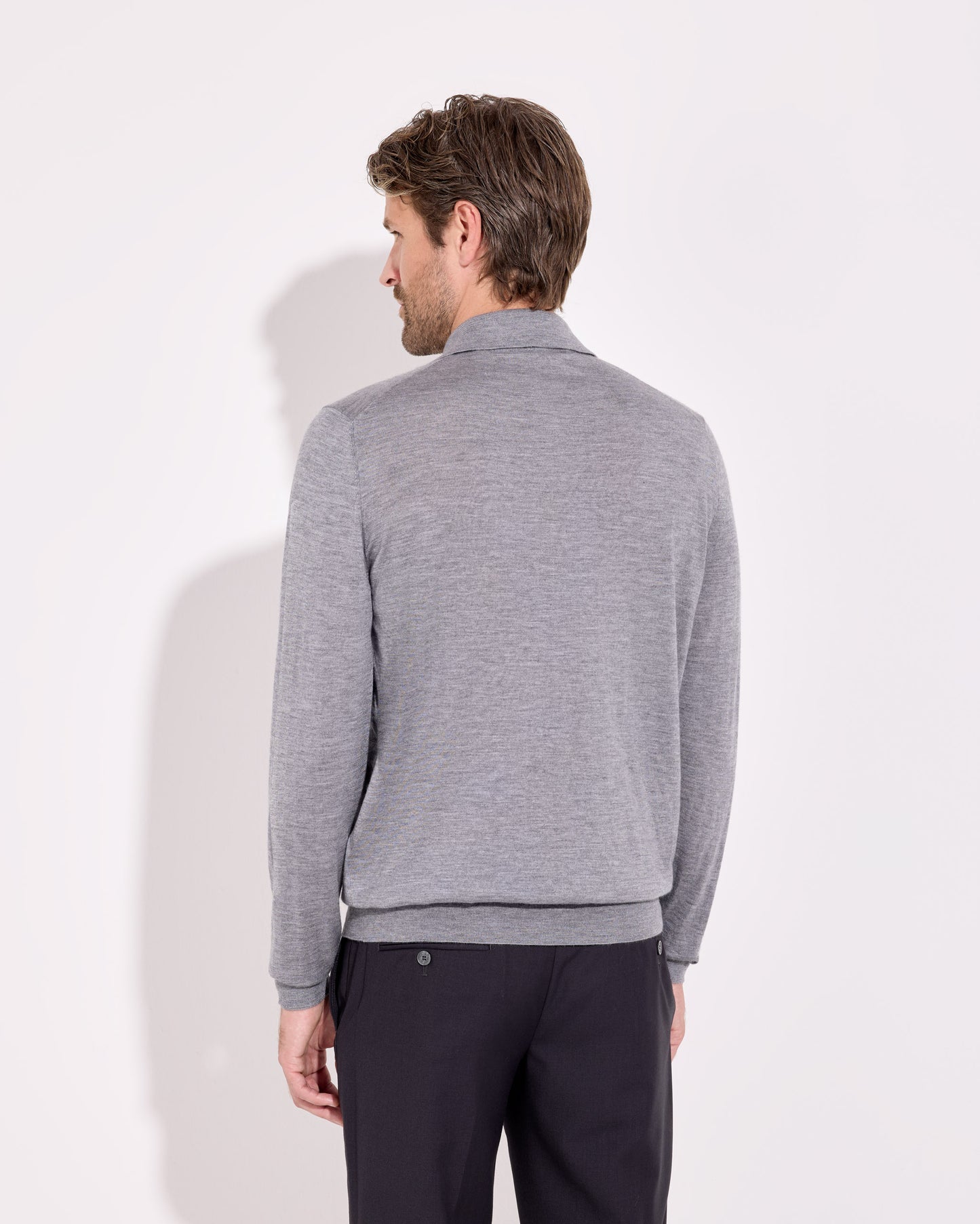Maglia a polo cashmere seta grigio fumo