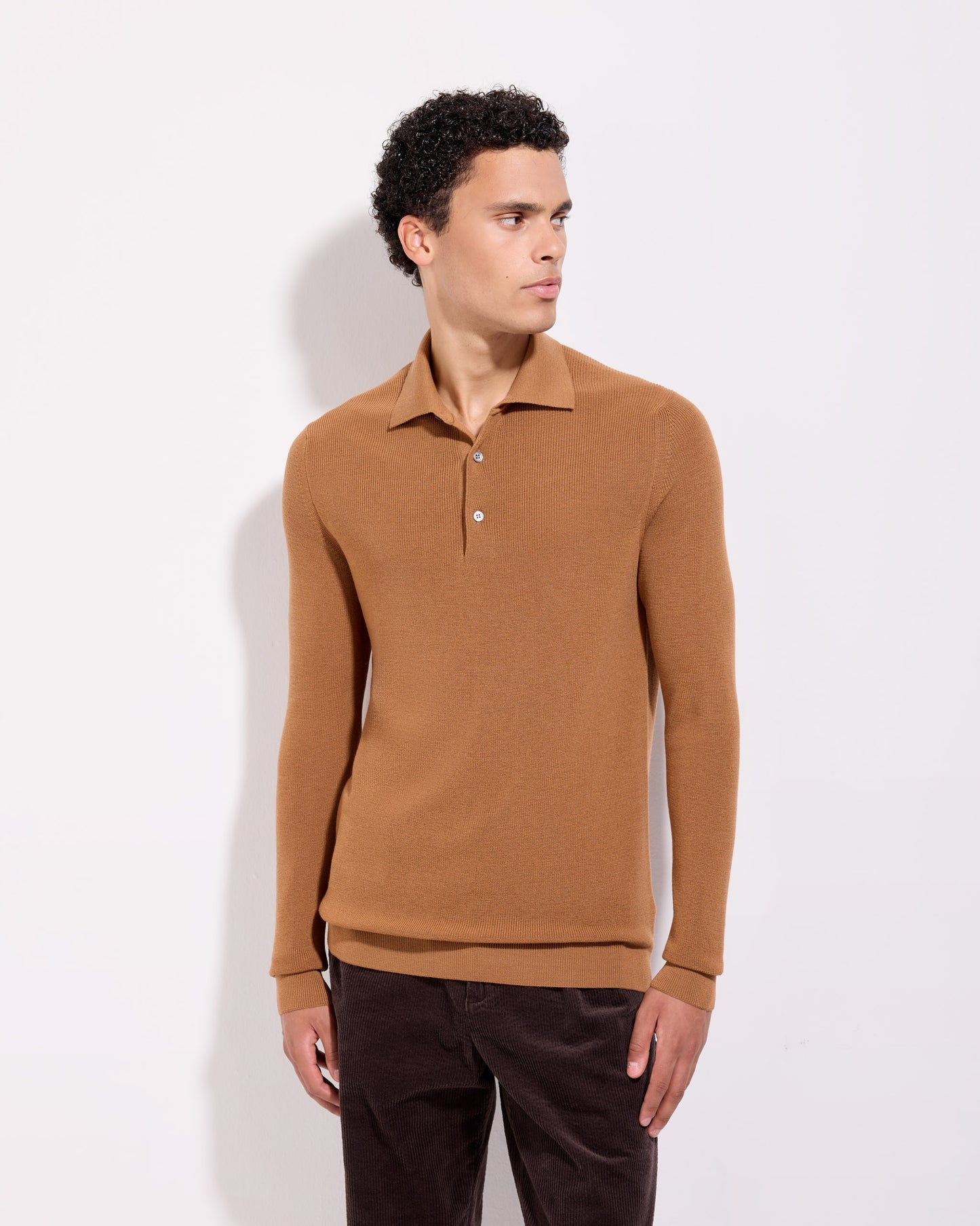Maglia a polo costina royal merino cannella