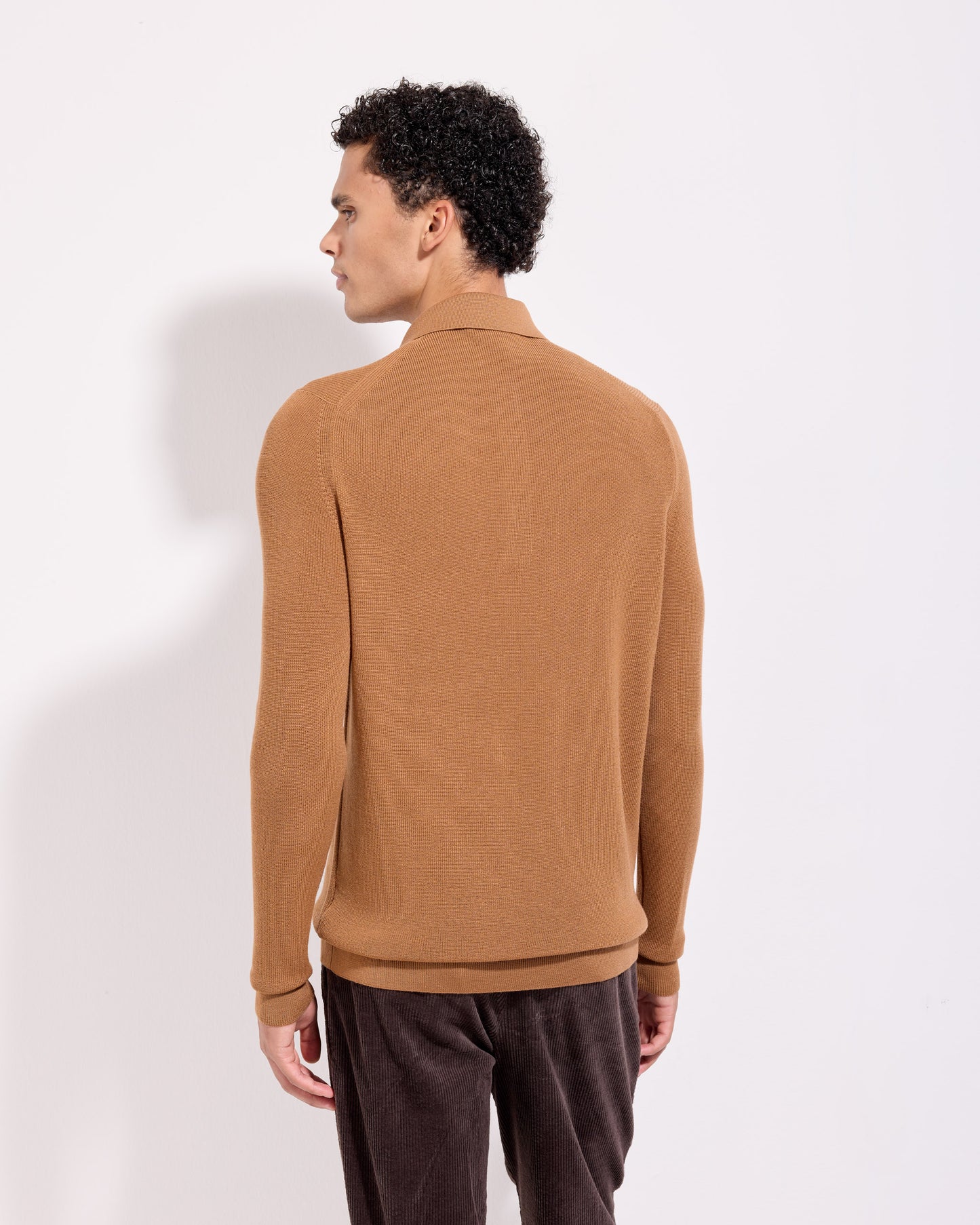 Maglia a polo costina royal merino cannella