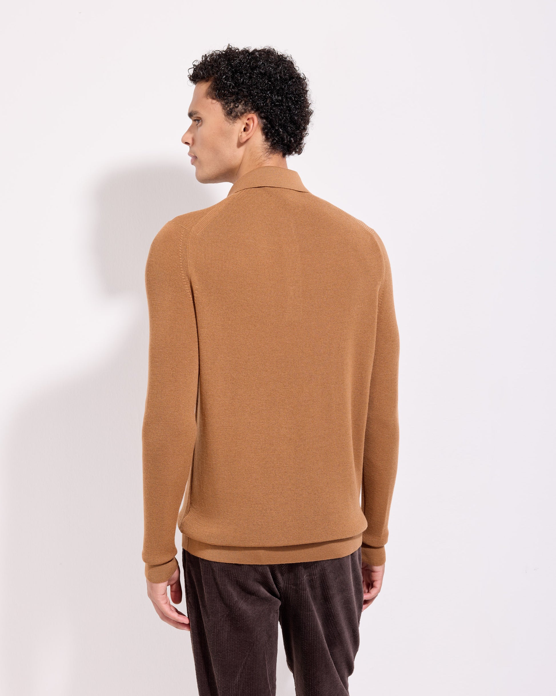 Maglia a polo costina royal merino cannella