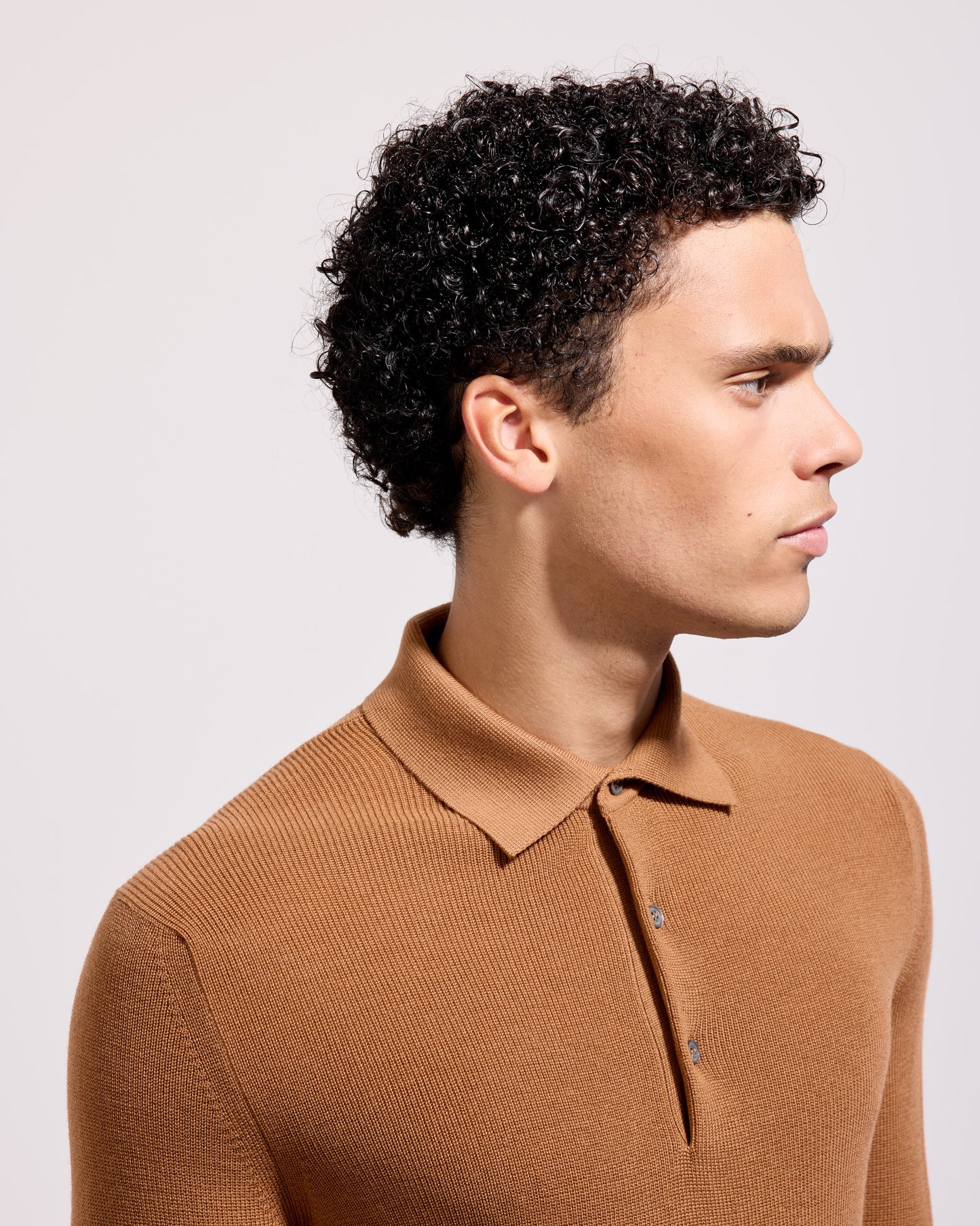 Maglia a polo costina royal merino cannella
