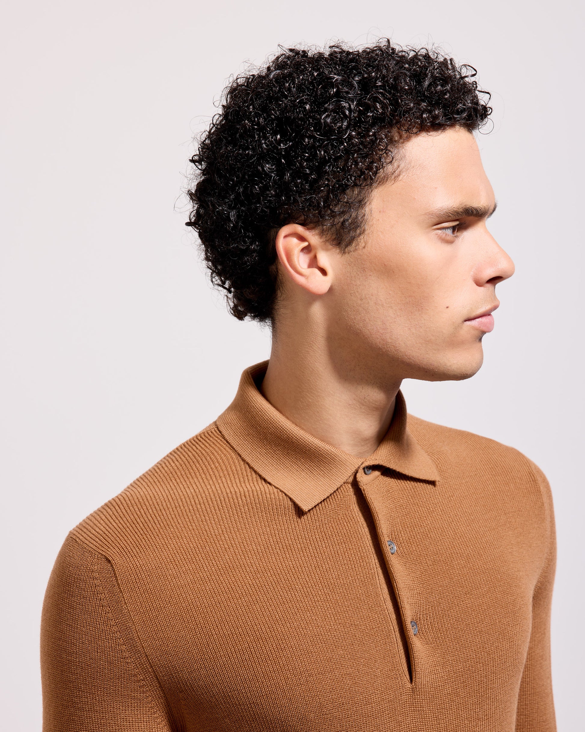Maglia a polo costina royal merino cannella