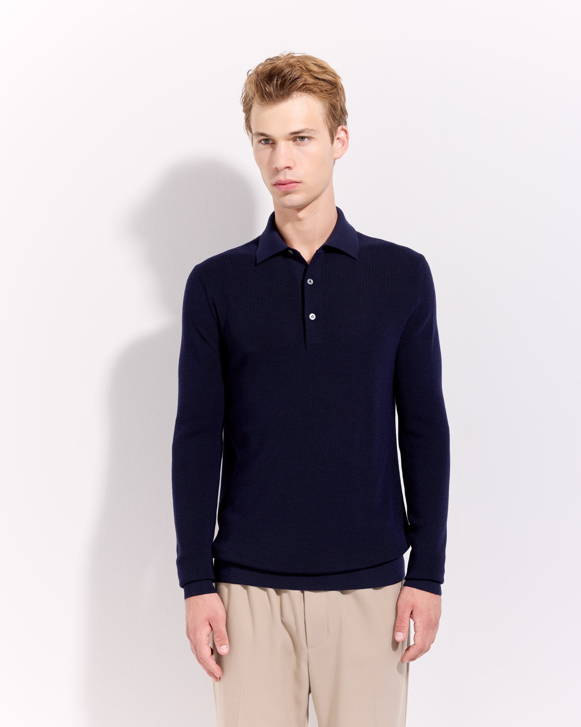 Maglia a polo costina royal merino indaco