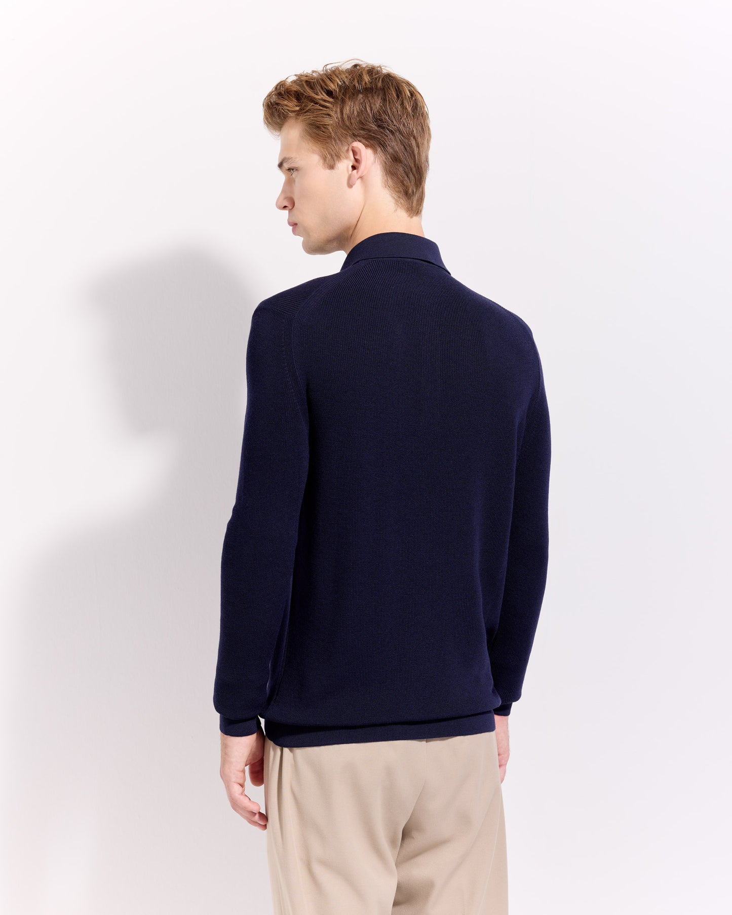 Maglia a polo costina royal merino indaco